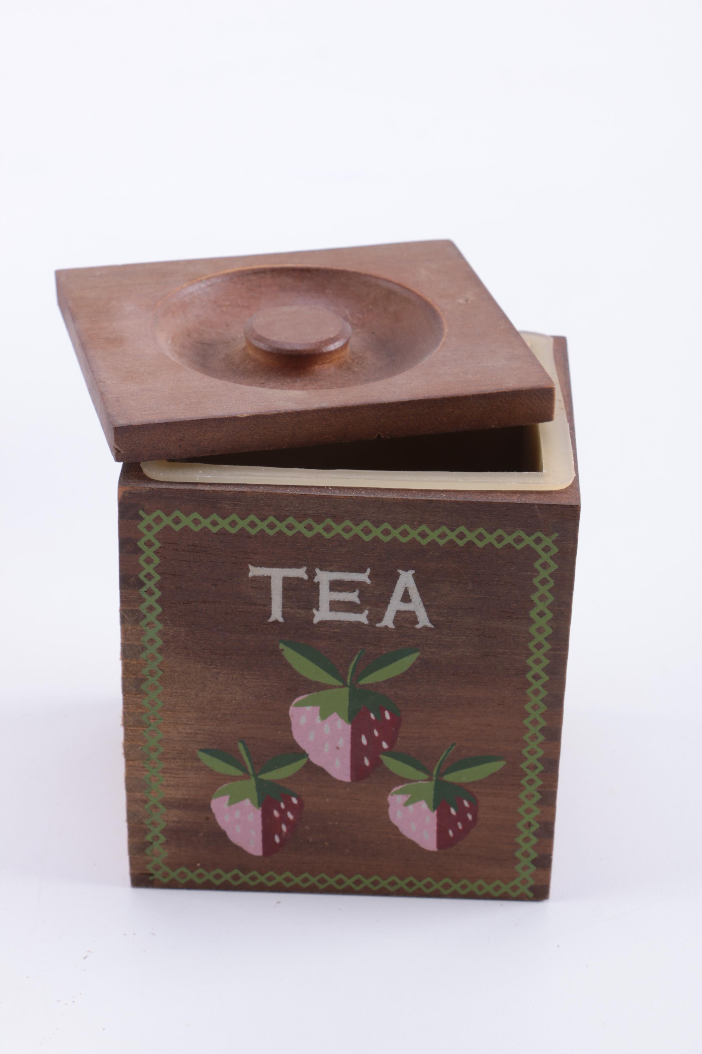 Four Vintage Wood Canister Set with Salt & Pepper Shakers