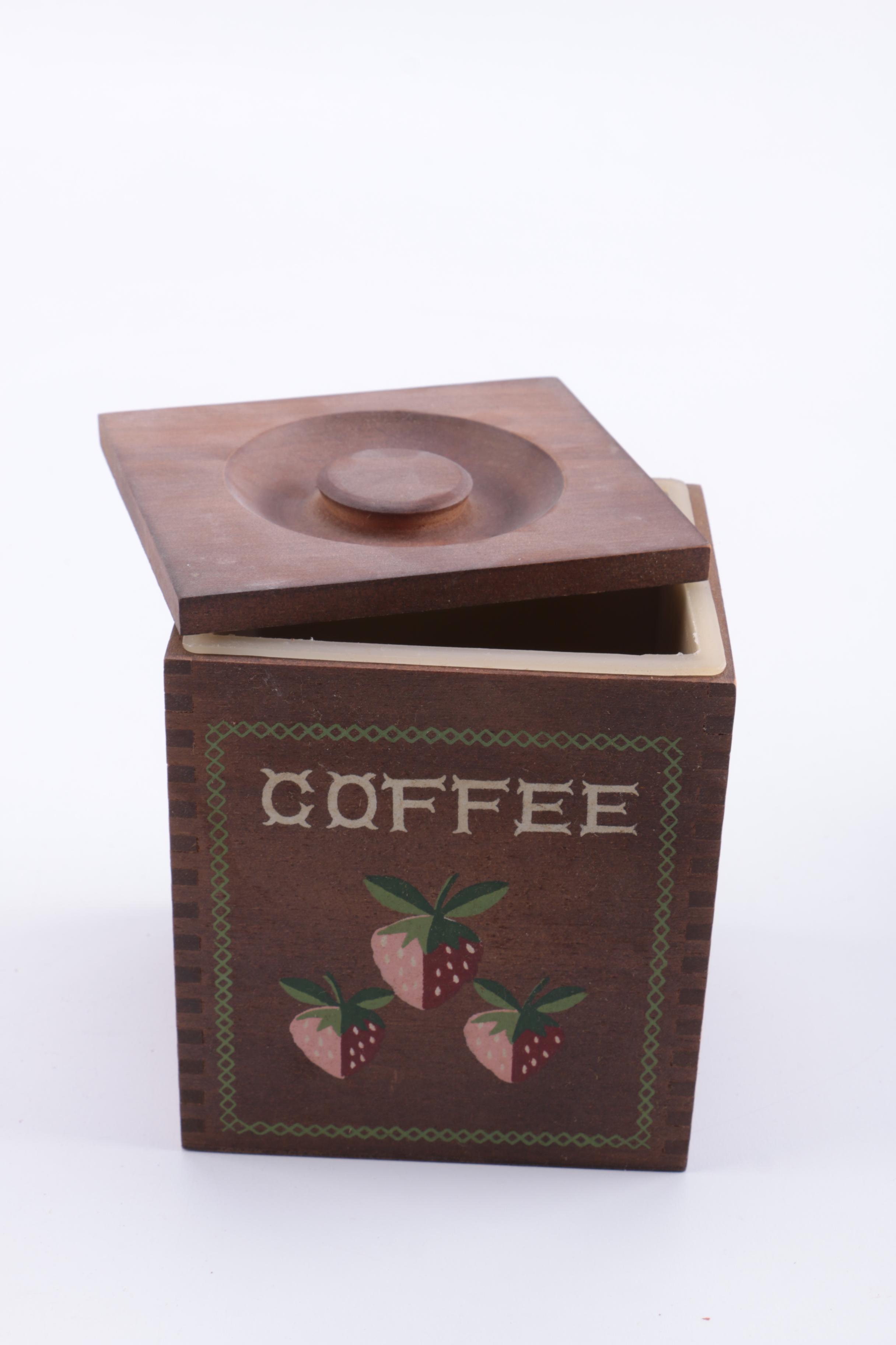 Four Vintage Wood Canister Set with Salt & Pepper Shakers