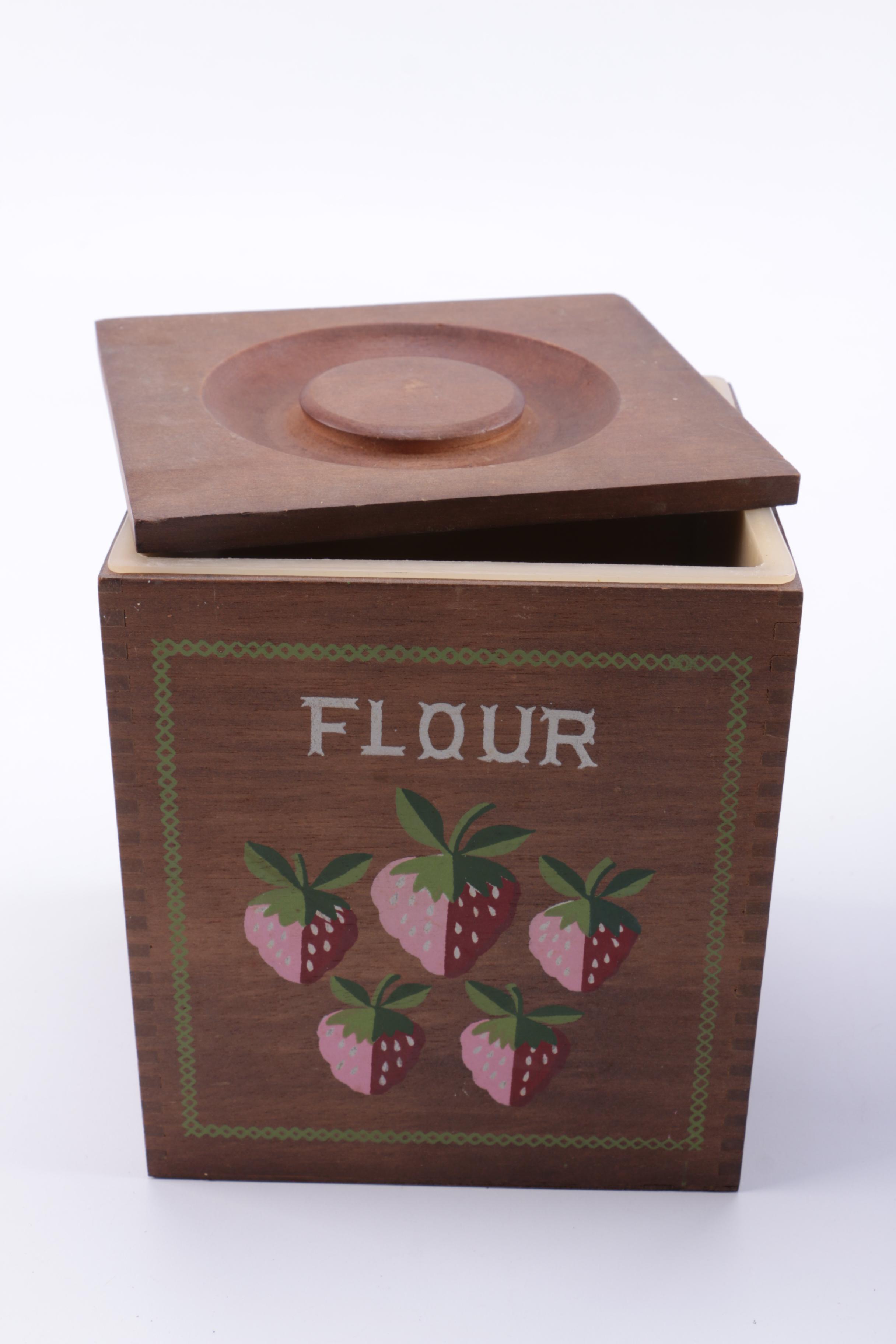 Four Vintage Wood Canister Set with Salt & Pepper Shakers