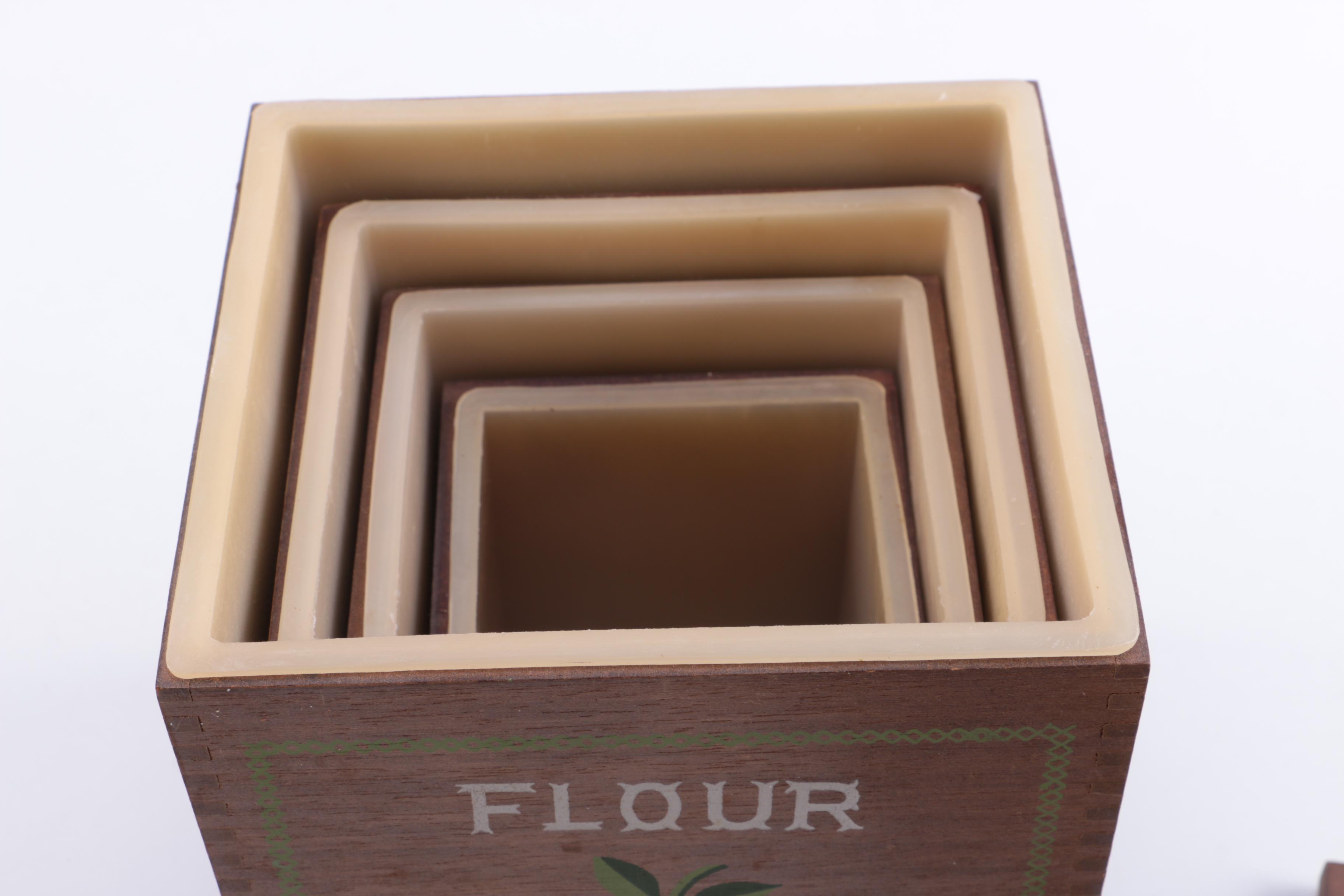 Four Vintage Wood Canister Set with Salt & Pepper Shakers