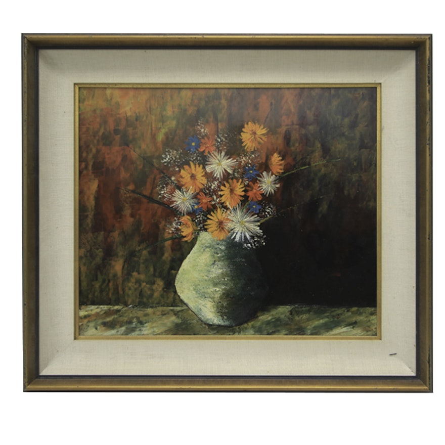 J. Marqué Oil Painting on Canvas Floral Still Life