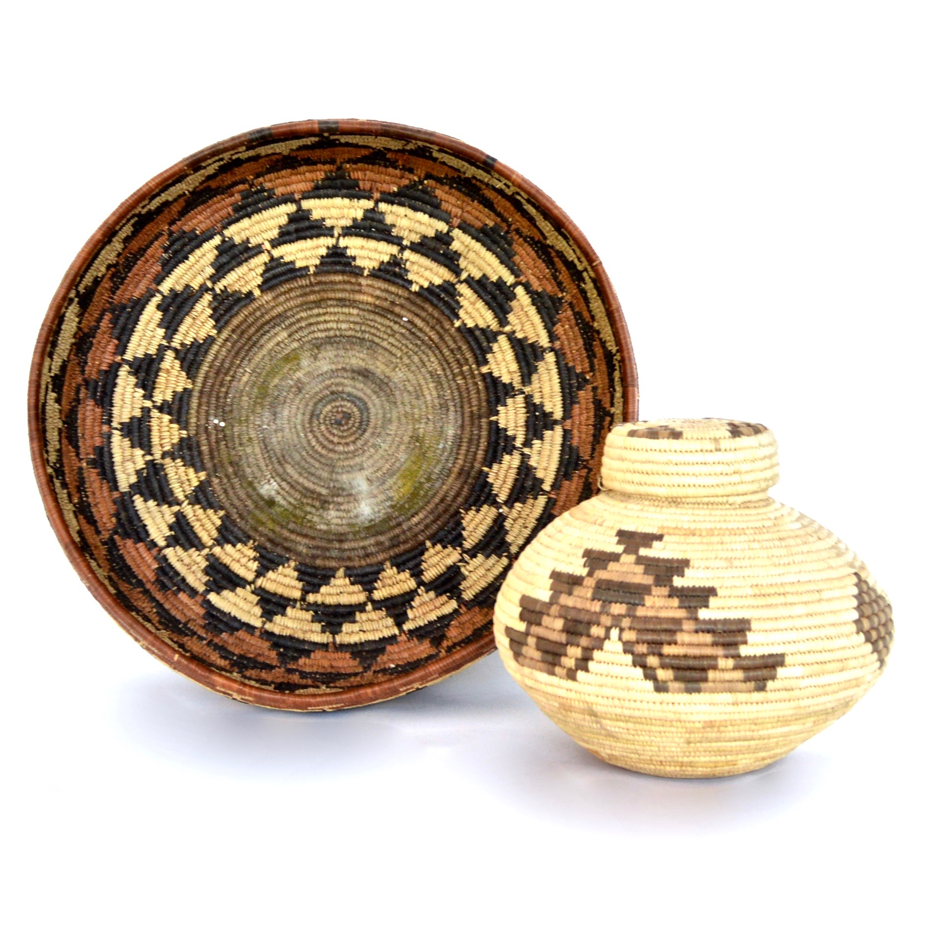 Handwoven Basketry Bowl and Lidded Zulu Basket