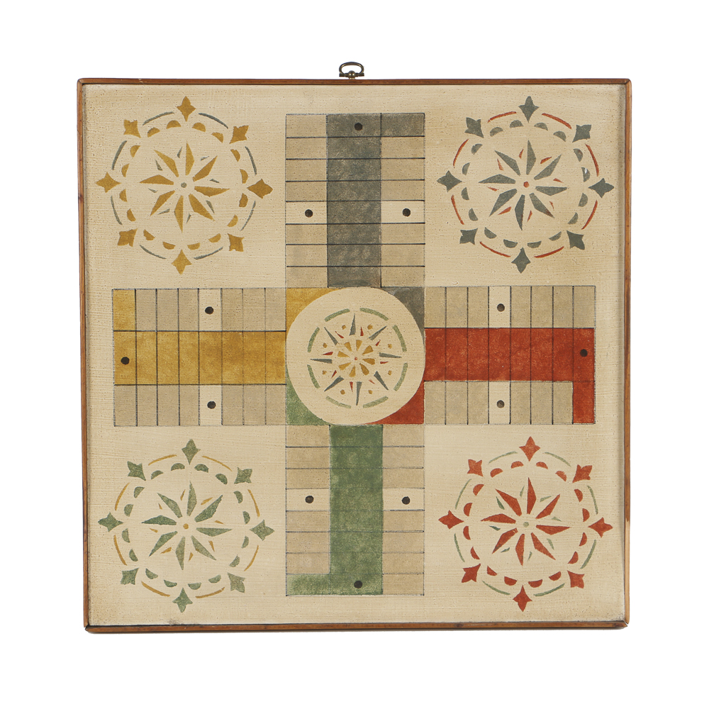 Folk Art Stenciled and Hand Painted Pachisi Game Board