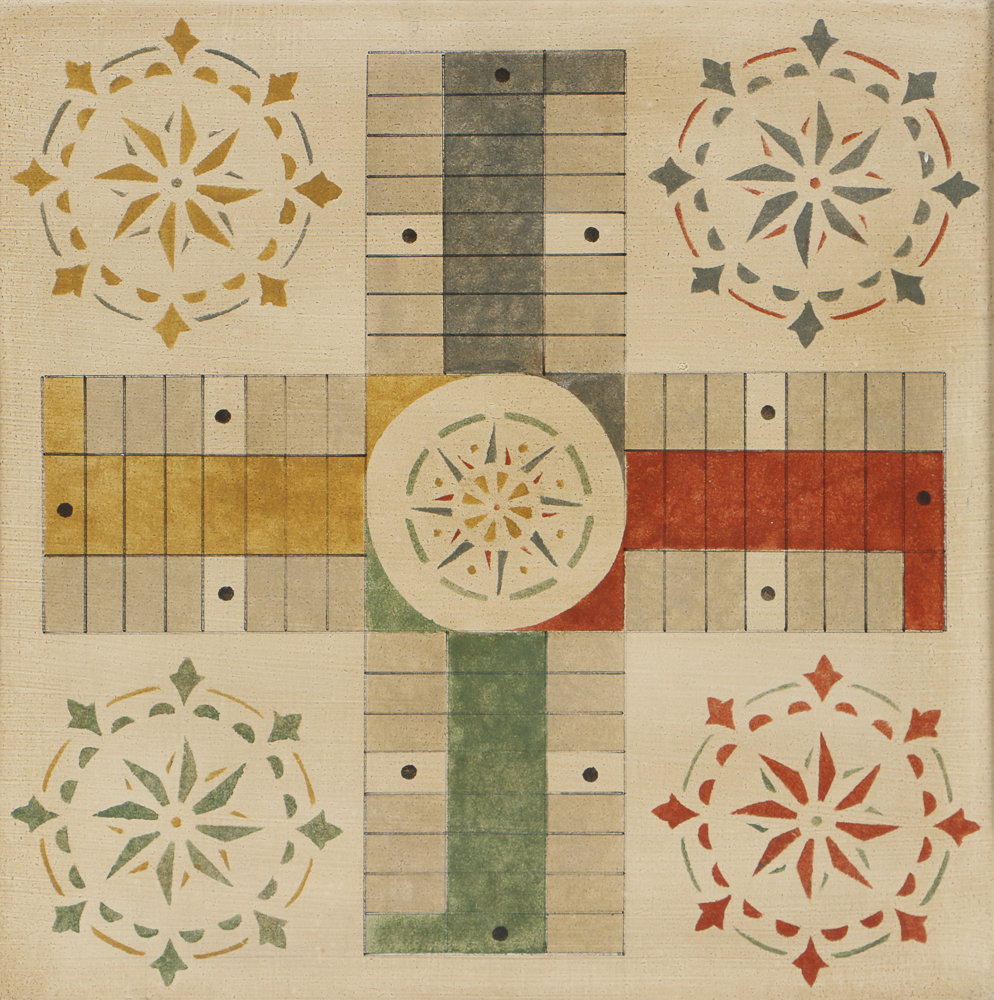 Folk Art Stenciled and Hand Painted Pachisi Game Board