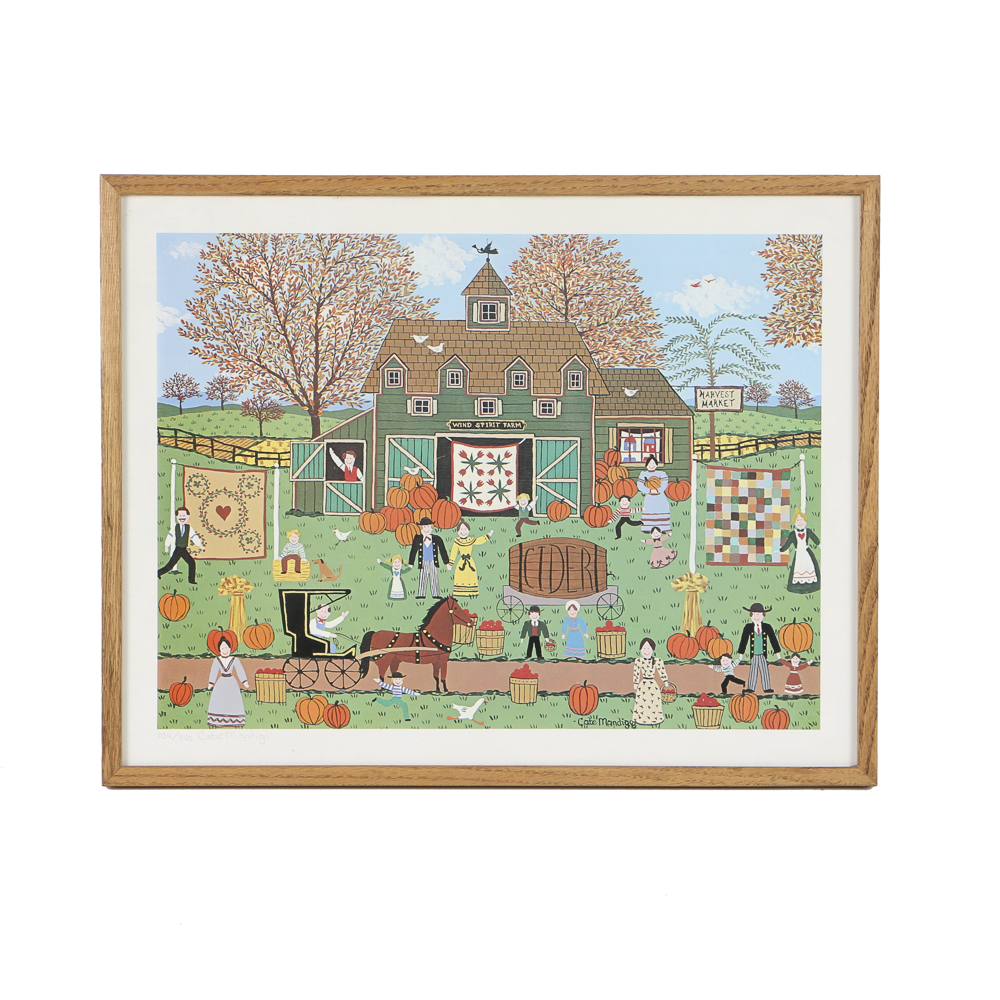 Cate Mandigo Limited Edition Offset Lithograph of Pumpkin Farm