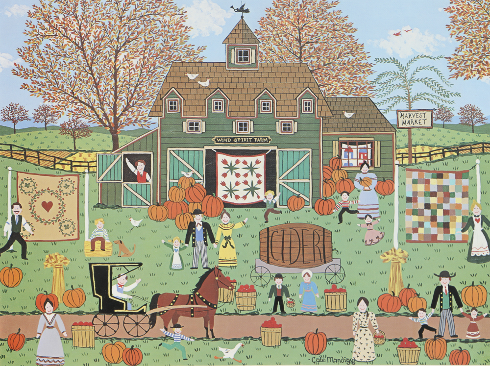 Cate Mandigo Limited Edition Offset Lithograph of Pumpkin Farm