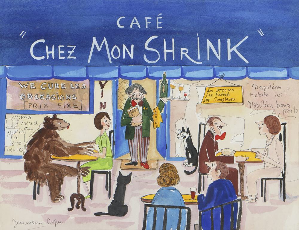 Jacqueline Cooper Watercolor Painting "Café Chez Mon Shrink"