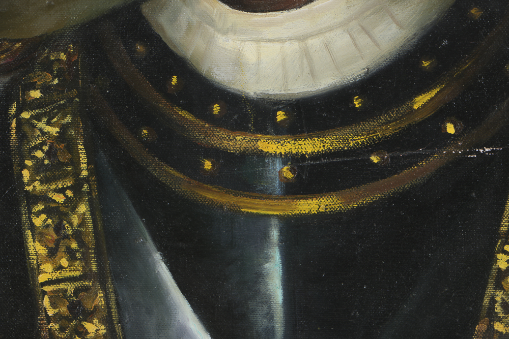 1995 Oil Portrait on Canvas of Man Dressed in Armor