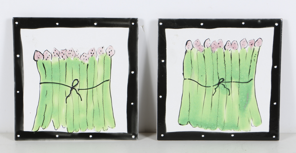Nansi Strickland Painted Ceramic Tiles of Asparagus