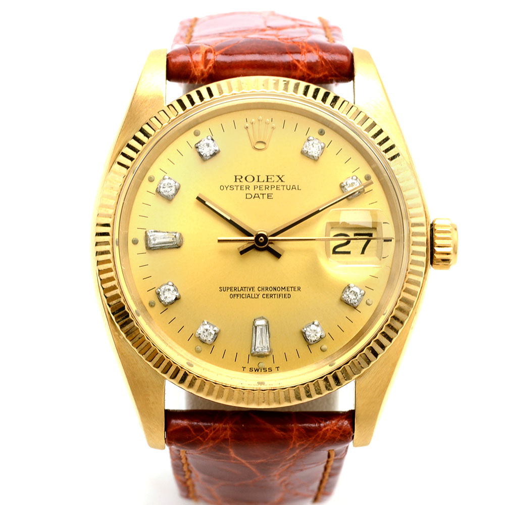 Vintage Rolex Perpetual Date 1503 Solid 14K Yellow Gold Diamond Dial Automatic Watch
