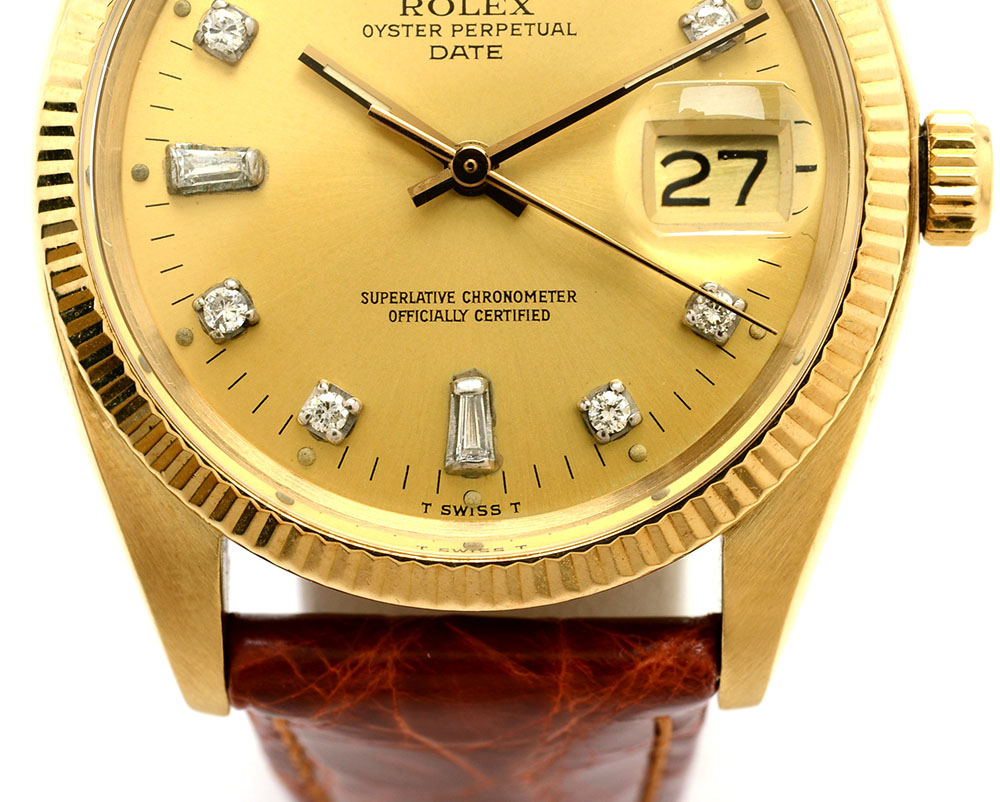 Vintage Rolex Perpetual Date 1503 Solid 14K Yellow Gold Diamond Dial Automatic Watch