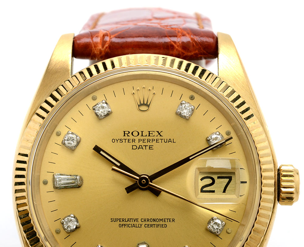 Vintage Rolex Perpetual Date 1503 Solid 14K Yellow Gold Diamond Dial Automatic Watch