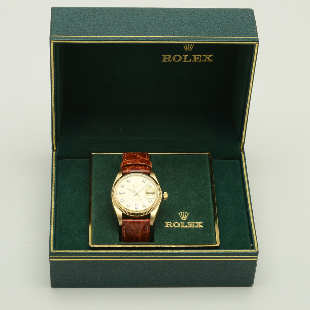 Vintage Rolex Perpetual Date 1503 Solid 14K Yellow Gold Diamond Dial Automatic Watch