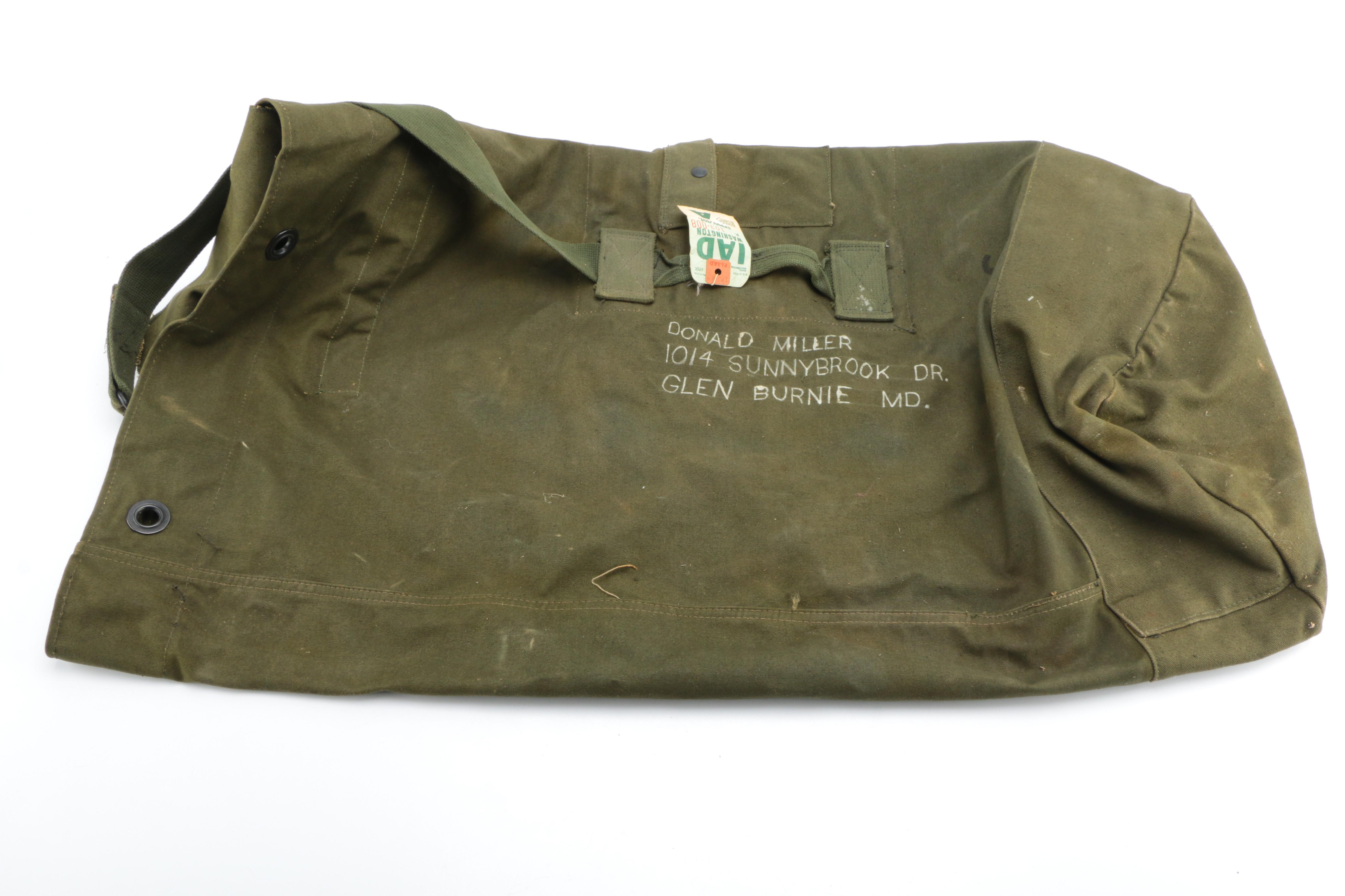 Military "Type II" Duffel Bag and WWII M1943  E-Tool