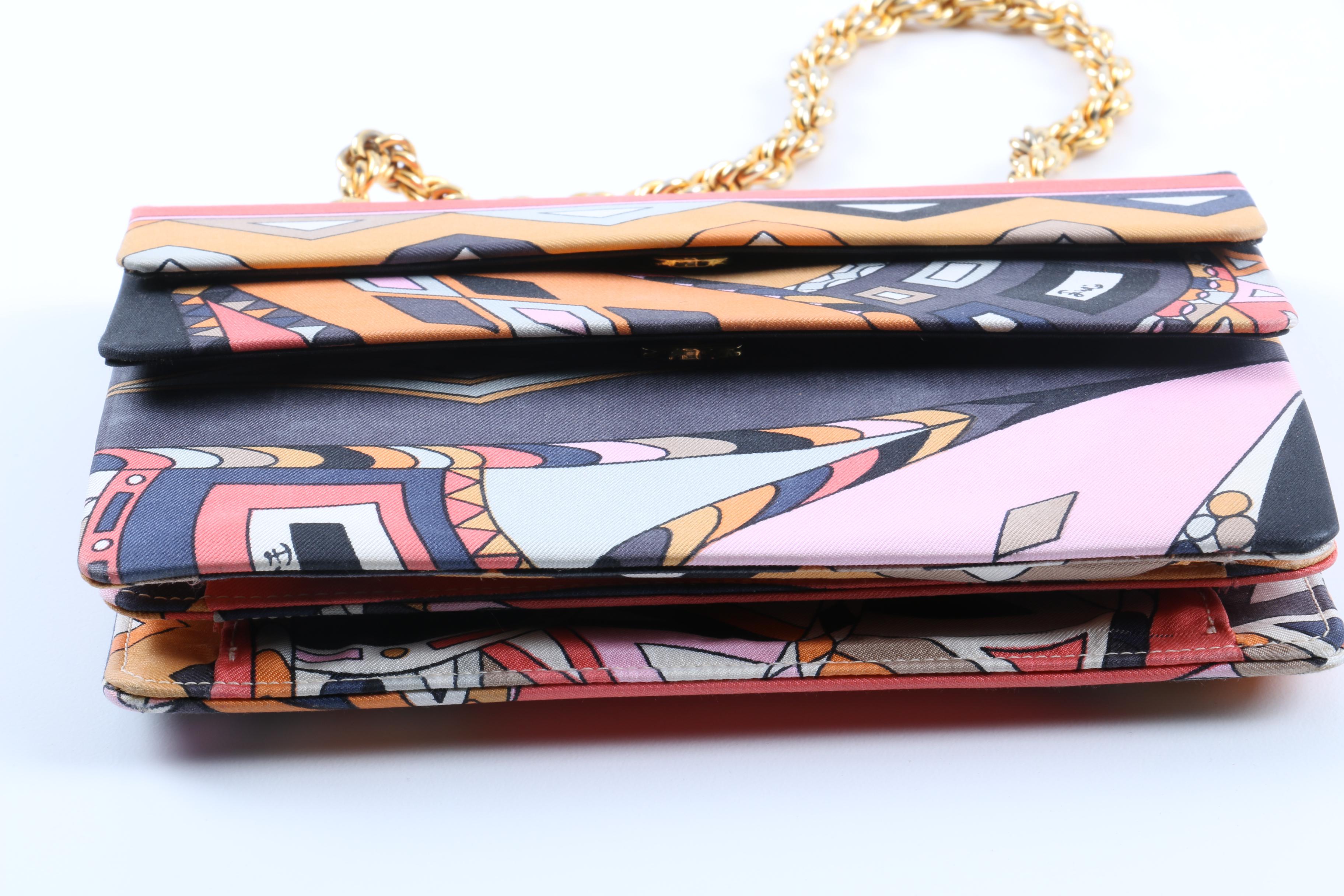 Circa 1960s Vintage Geometric Silk Emilio Pucci Handbag