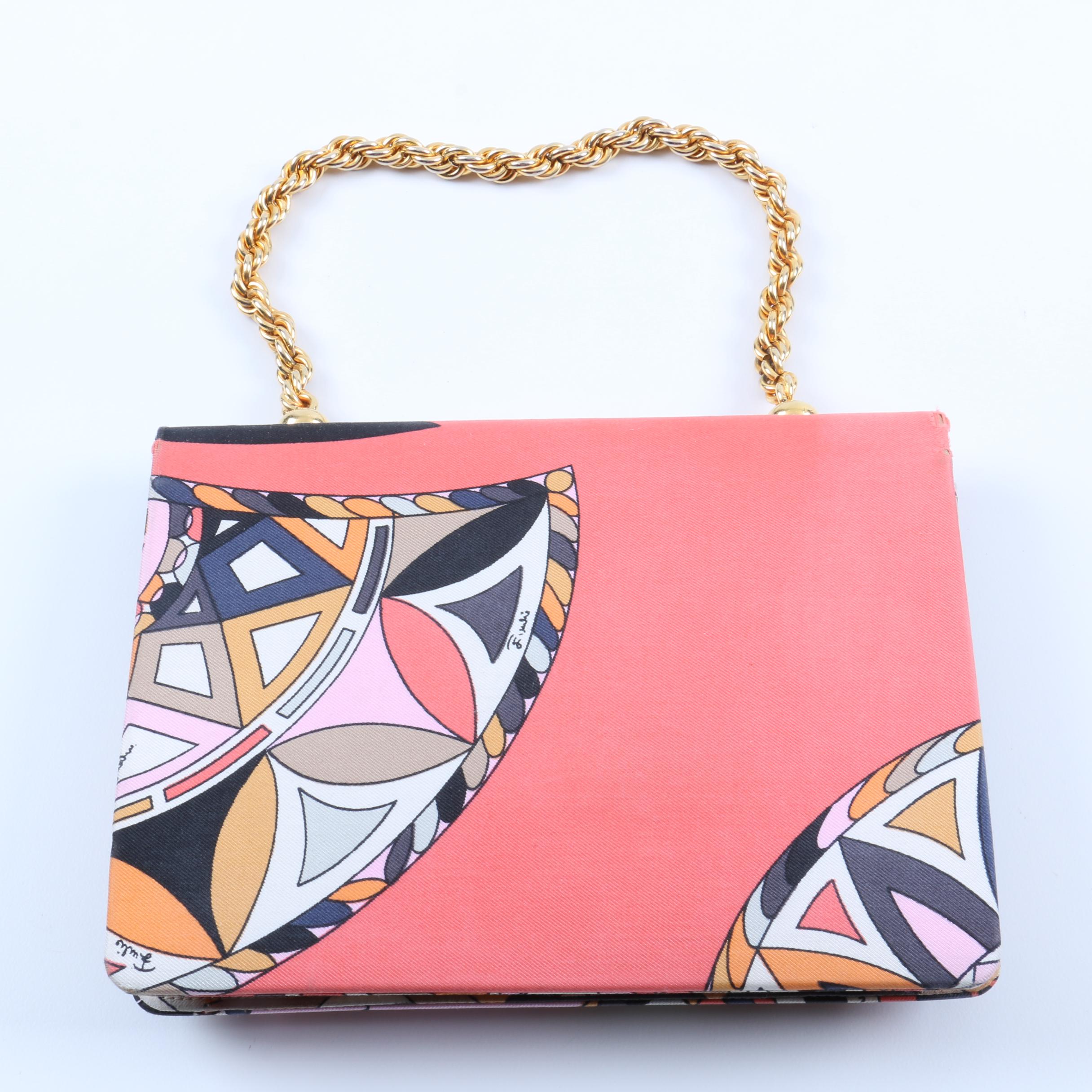 Circa 1960s Vintage Geometric Silk Emilio Pucci Handbag