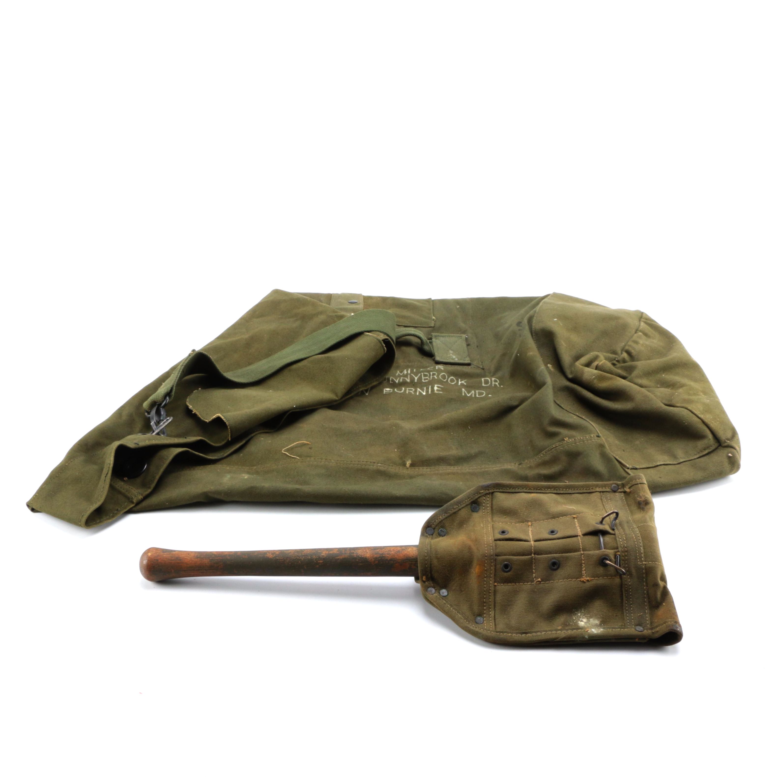 Military "Type II" Duffel Bag and WWII M1943  E-Tool