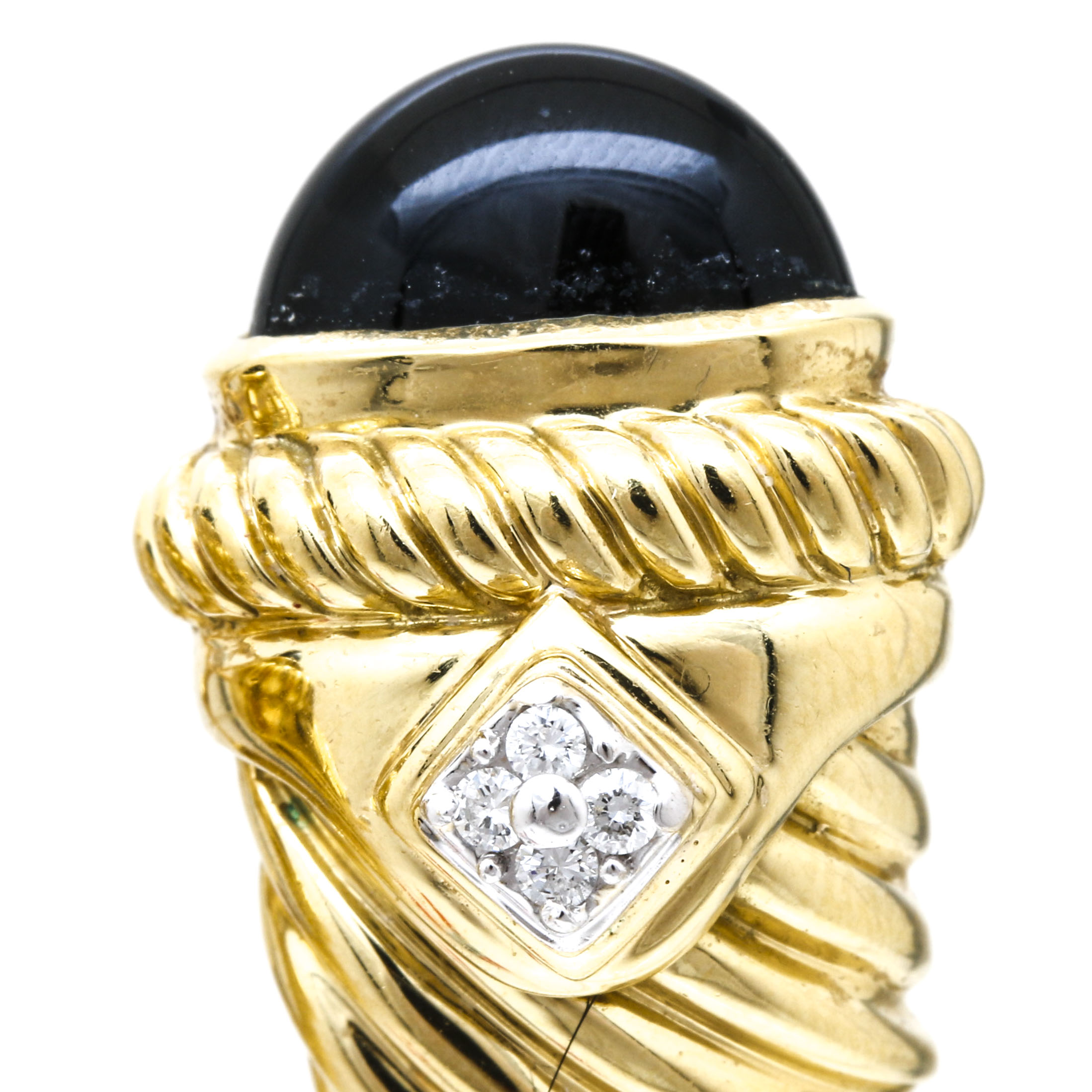 David Yurman 18K Yellow Gold Onyx and Diamond Hoop Earrings