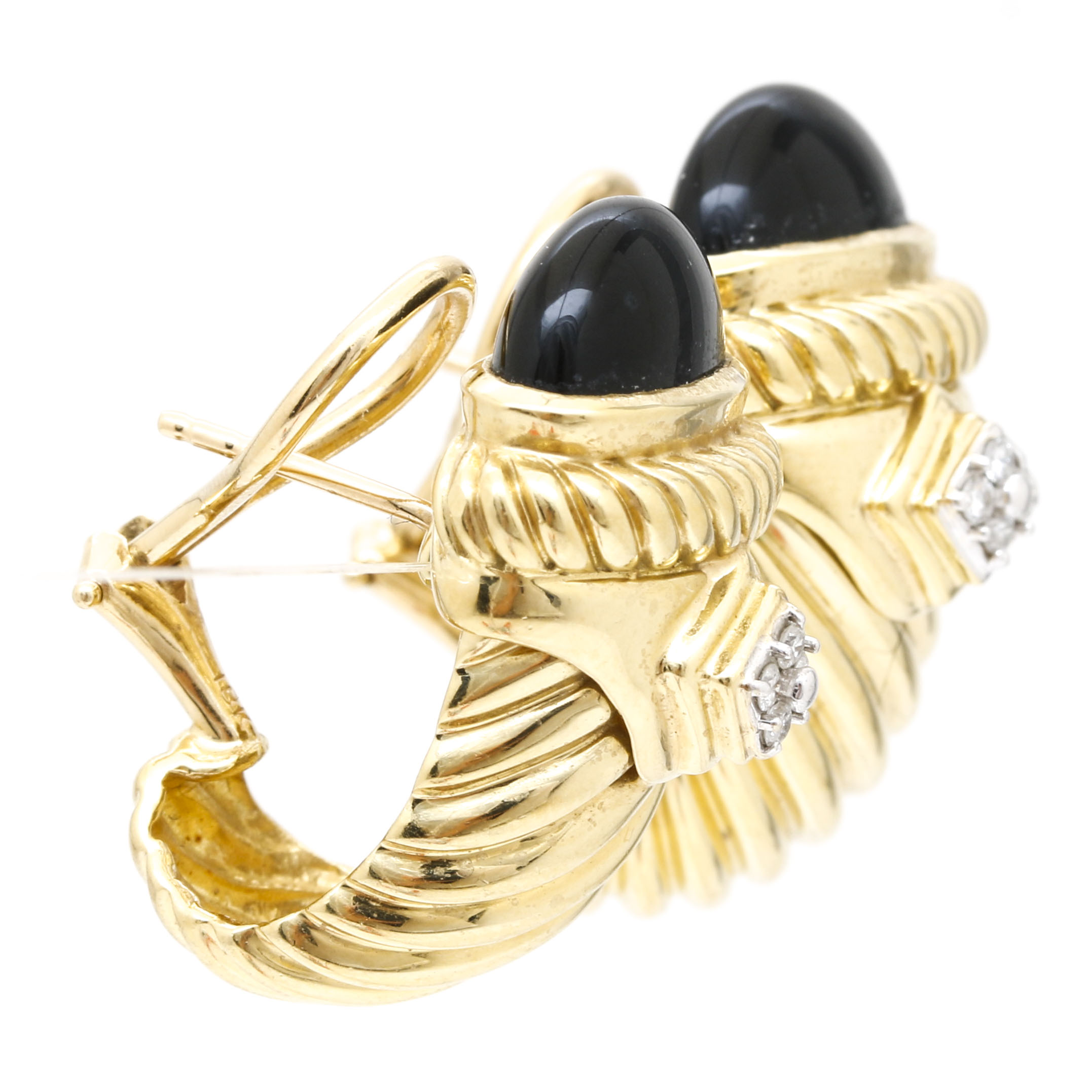 David Yurman 18K Yellow Gold Onyx and Diamond Hoop Earrings