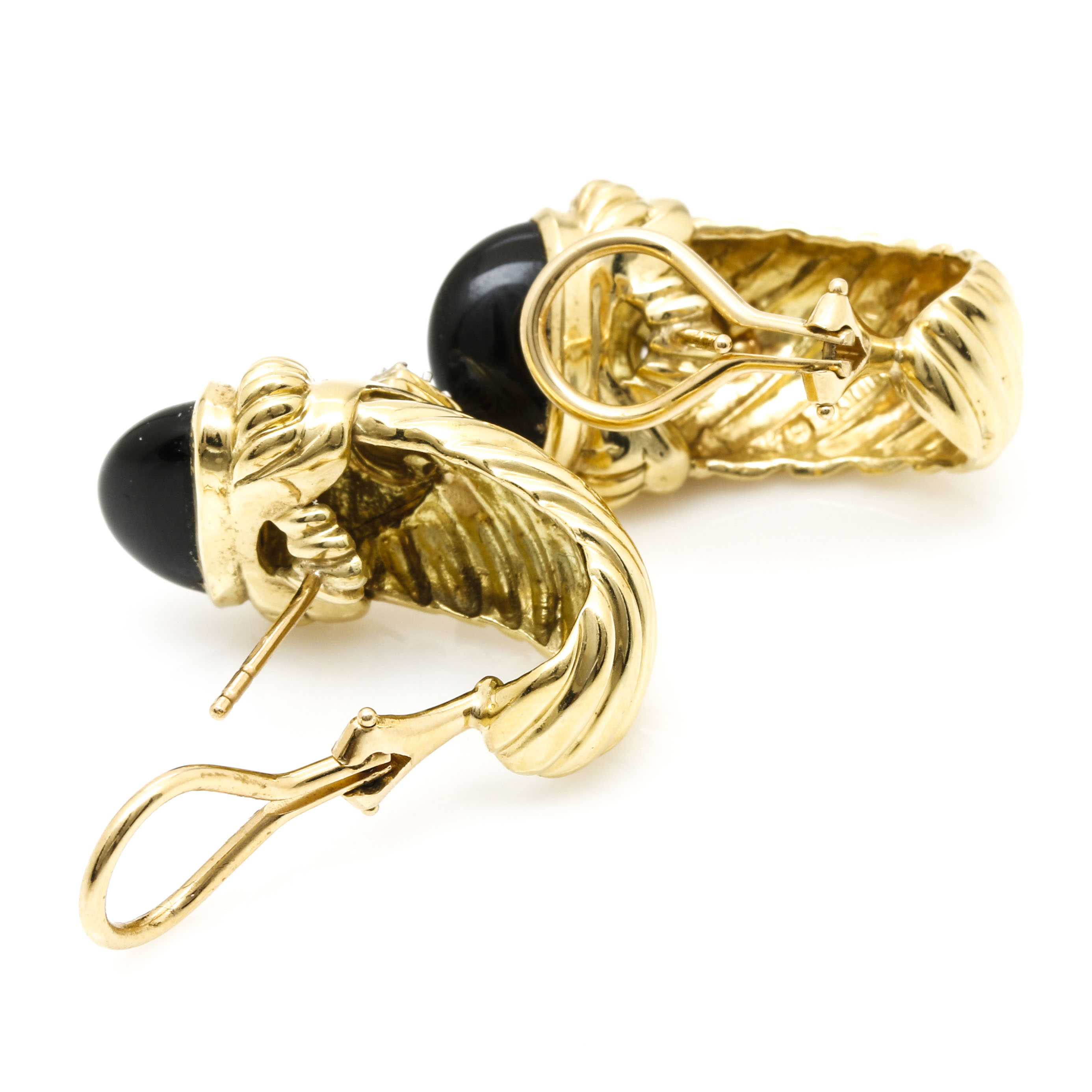 David Yurman 18K Yellow Gold Onyx and Diamond Hoop Earrings