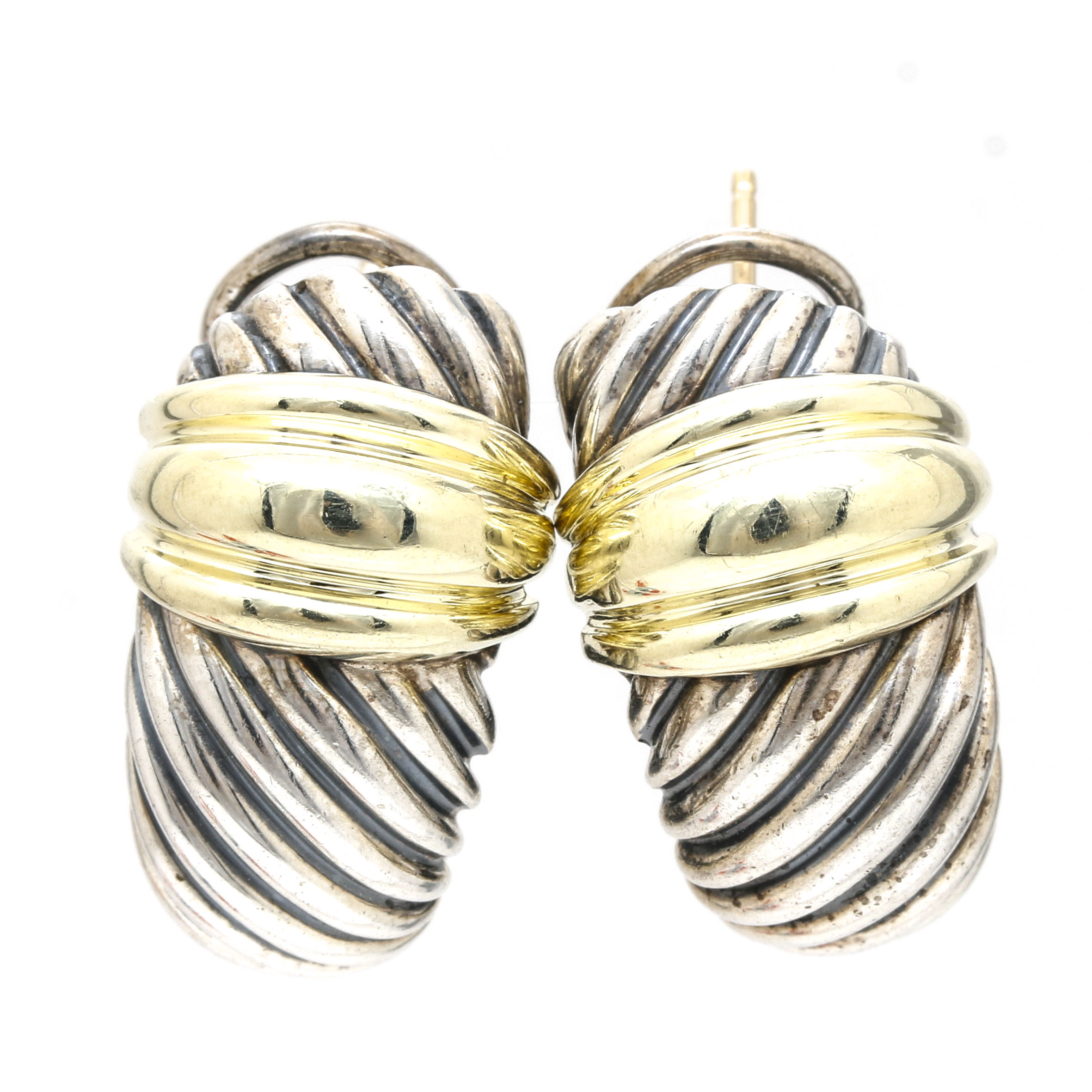 David Yurman Sterling Silver and 14K Yellow Gold Hoop Earrings