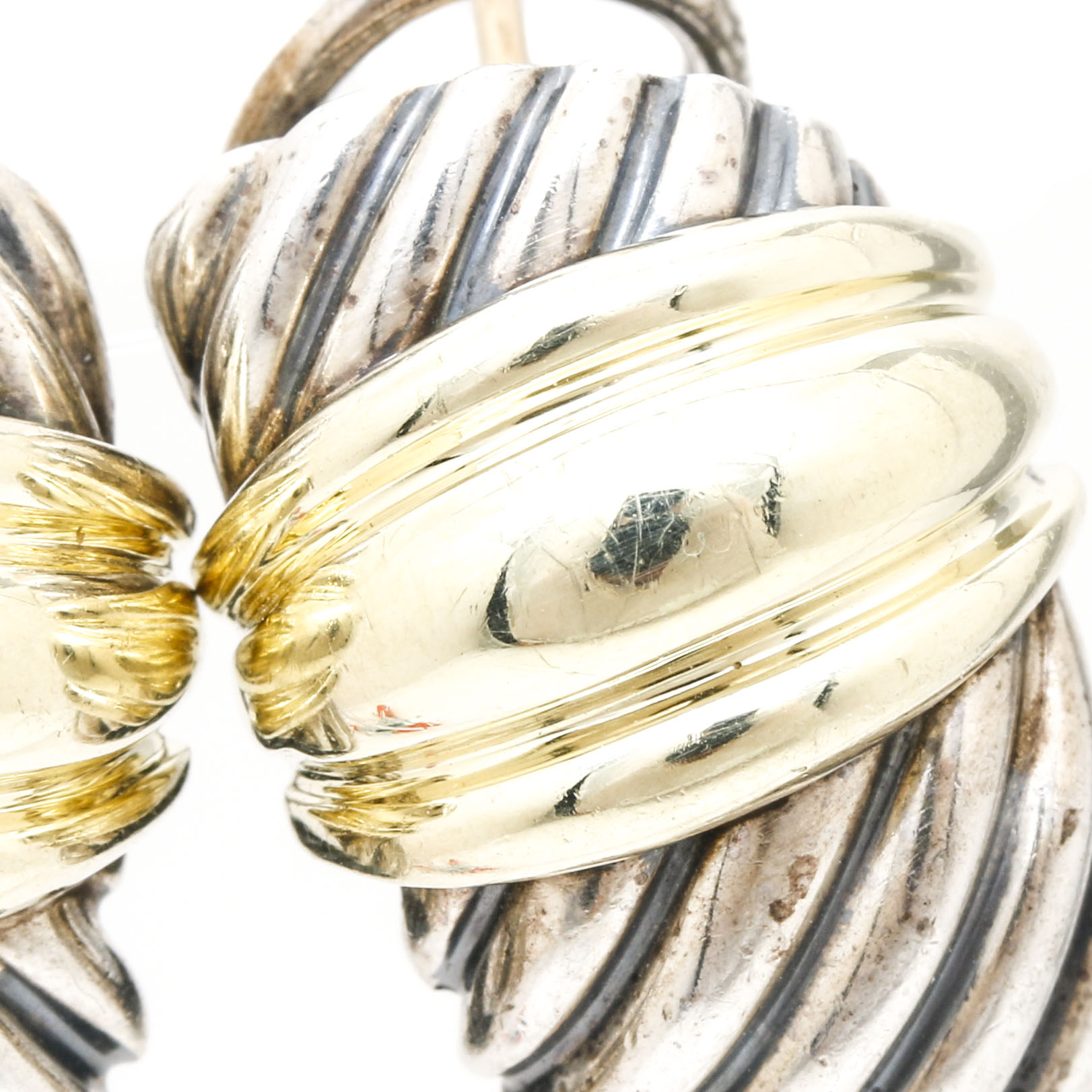 David Yurman Sterling Silver and 14K Yellow Gold Hoop Earrings