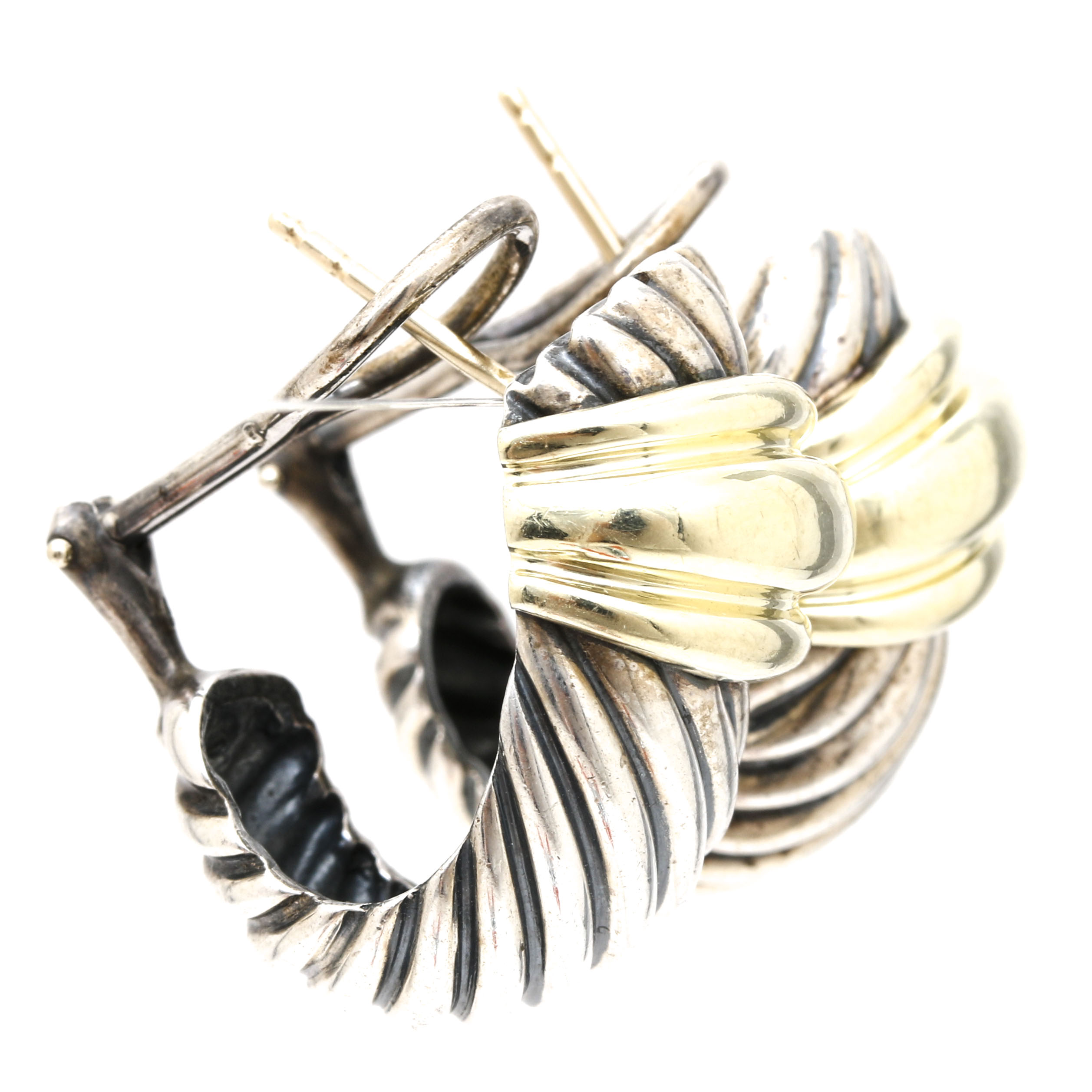 David Yurman Sterling Silver and 14K Yellow Gold Hoop Earrings