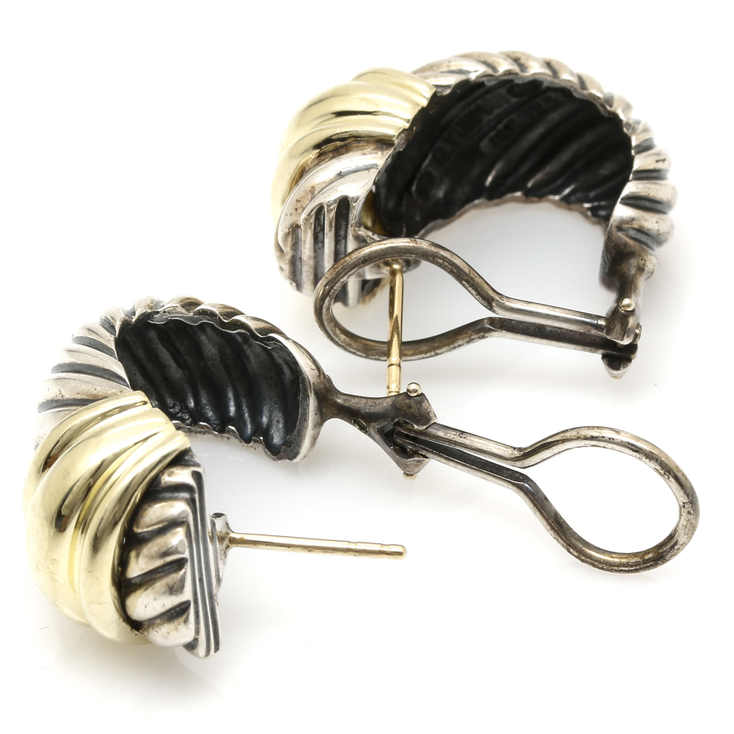 David Yurman Sterling Silver and 14K Yellow Gold Hoop Earrings