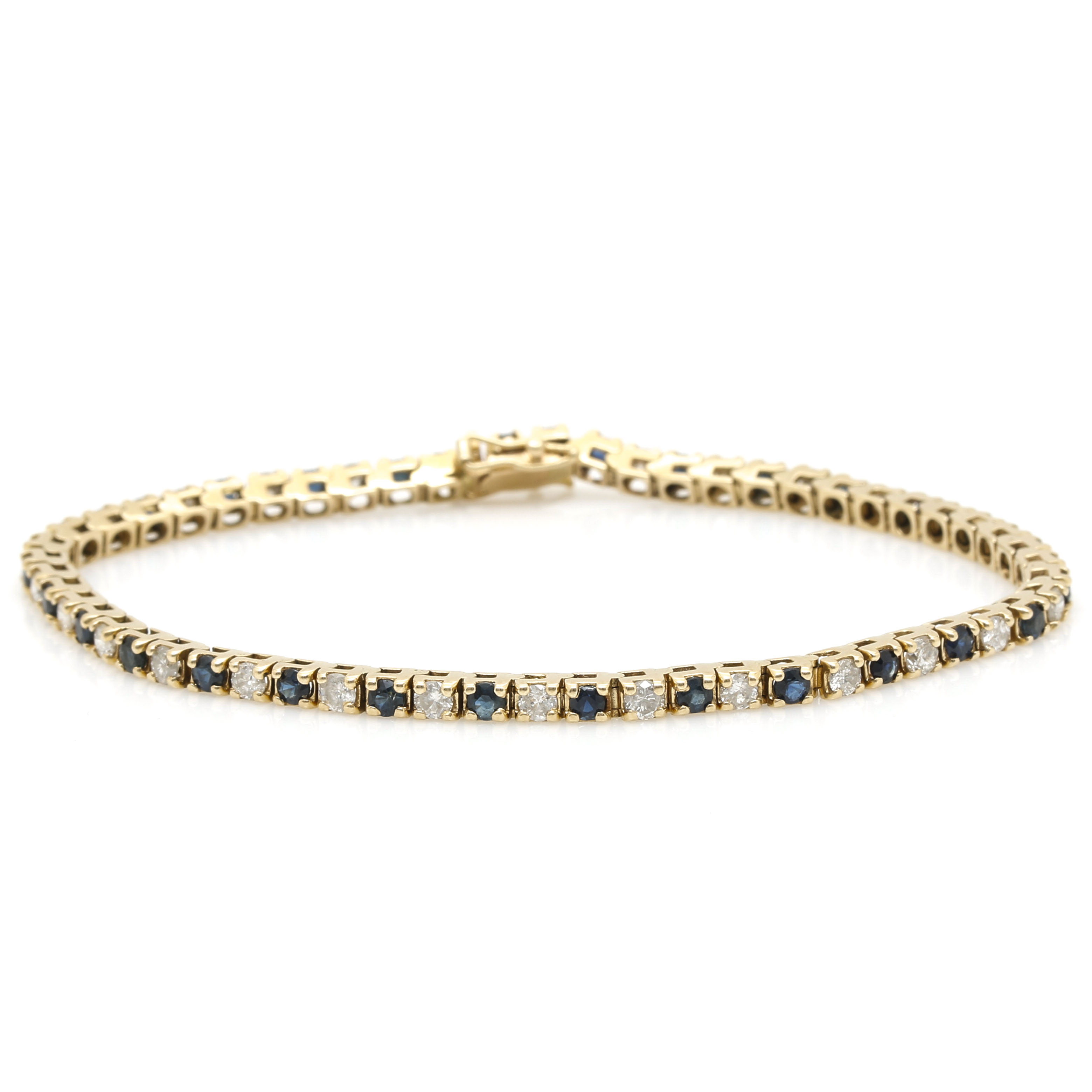 14K Yellow Gold 1.54 CTW Diamond and Sapphire Tennis Bracelet