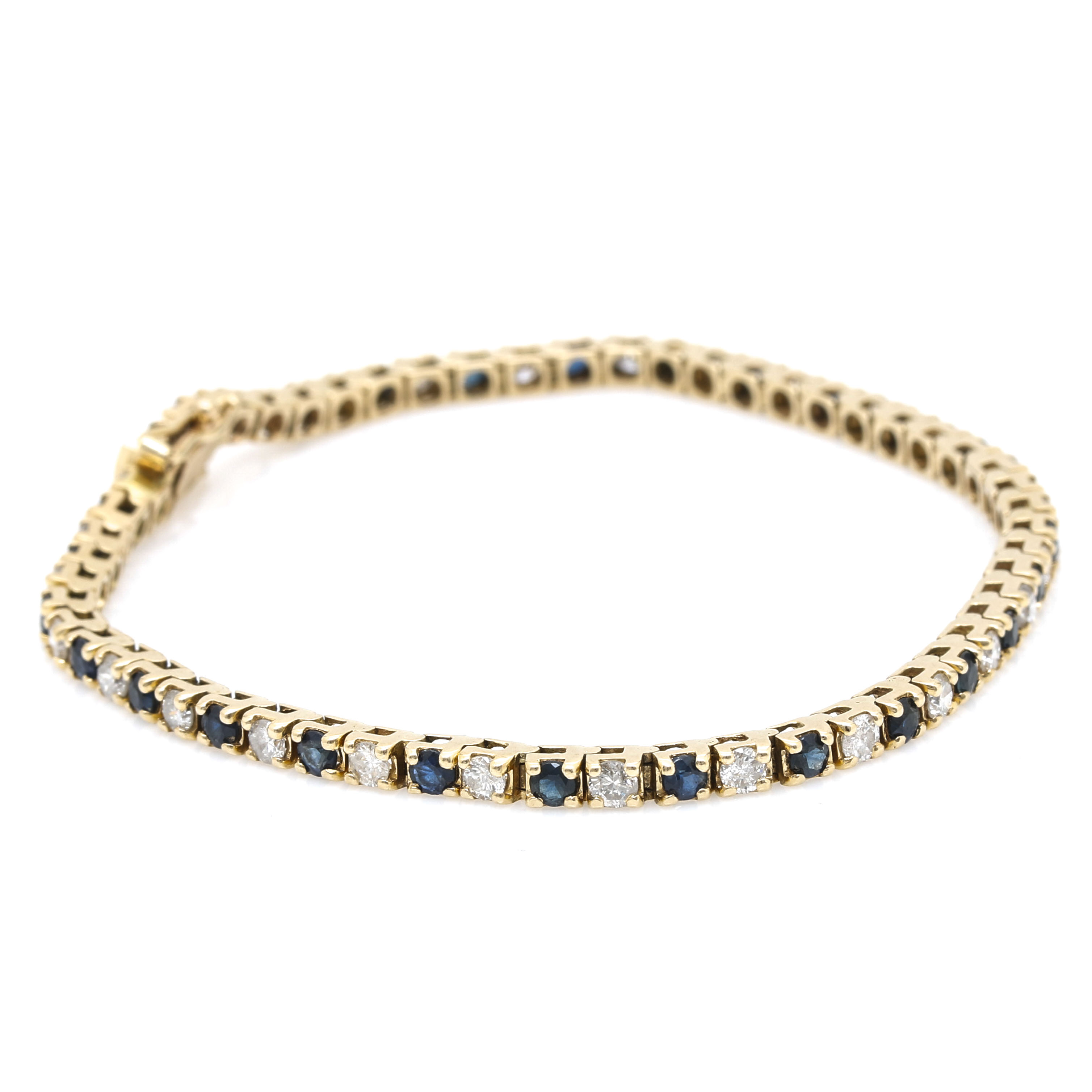 14K Yellow Gold 1.54 CTW Diamond and Sapphire Tennis Bracelet
