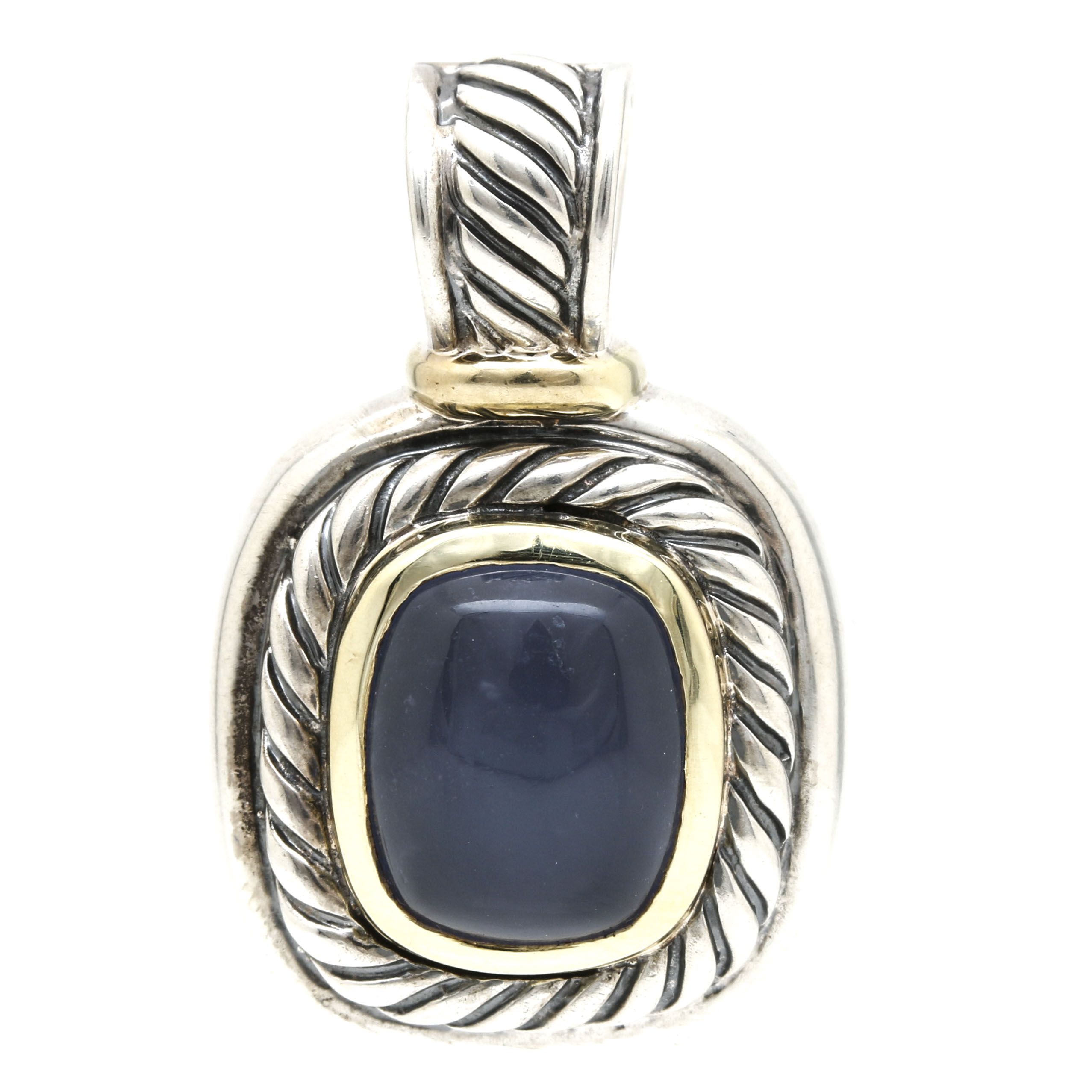 David Yurman Sterling Silver and 14K Yellow Gold Chalcedony Pendant
