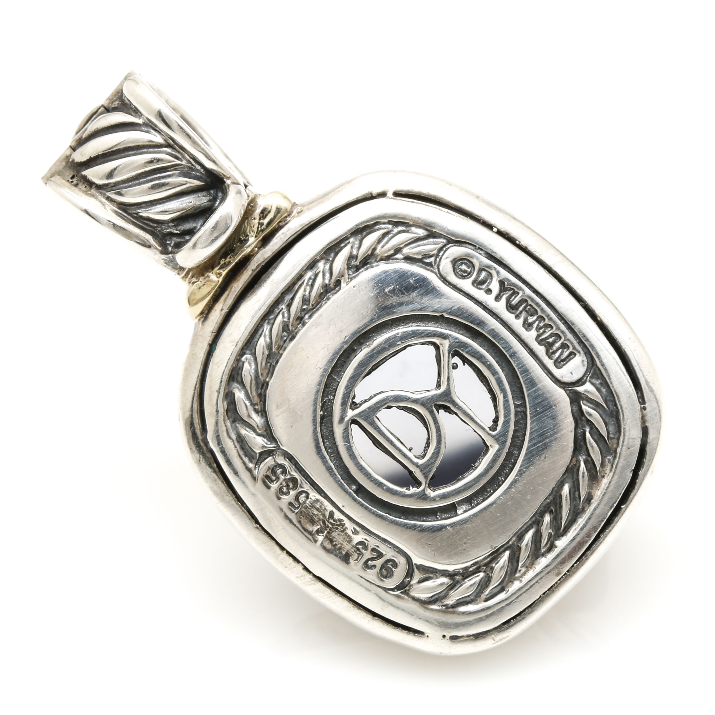 David Yurman Sterling Silver and 14K Yellow Gold Chalcedony Pendant