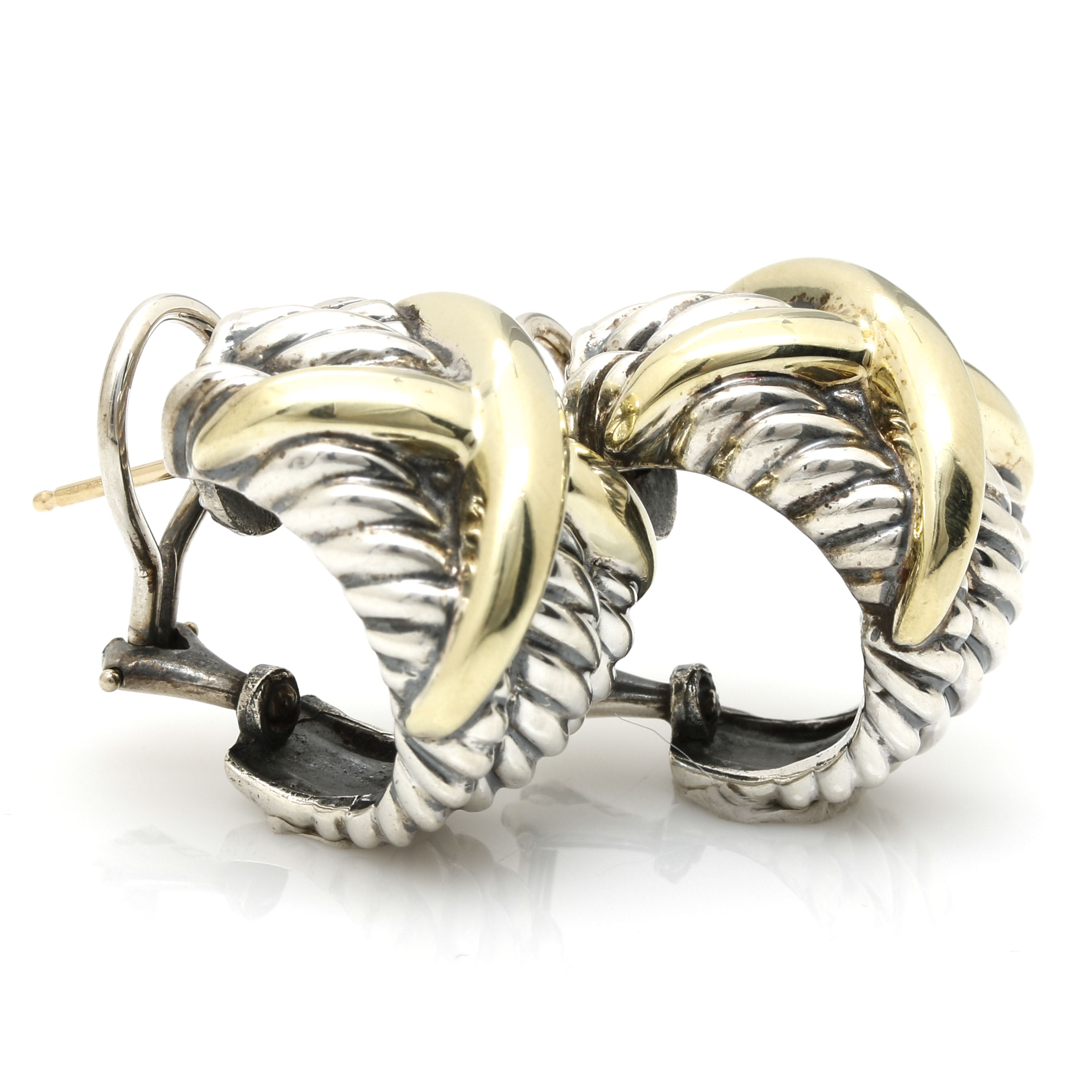 David Yurman Sterling Silver and 14K Yellow Gold Hoop Earrings