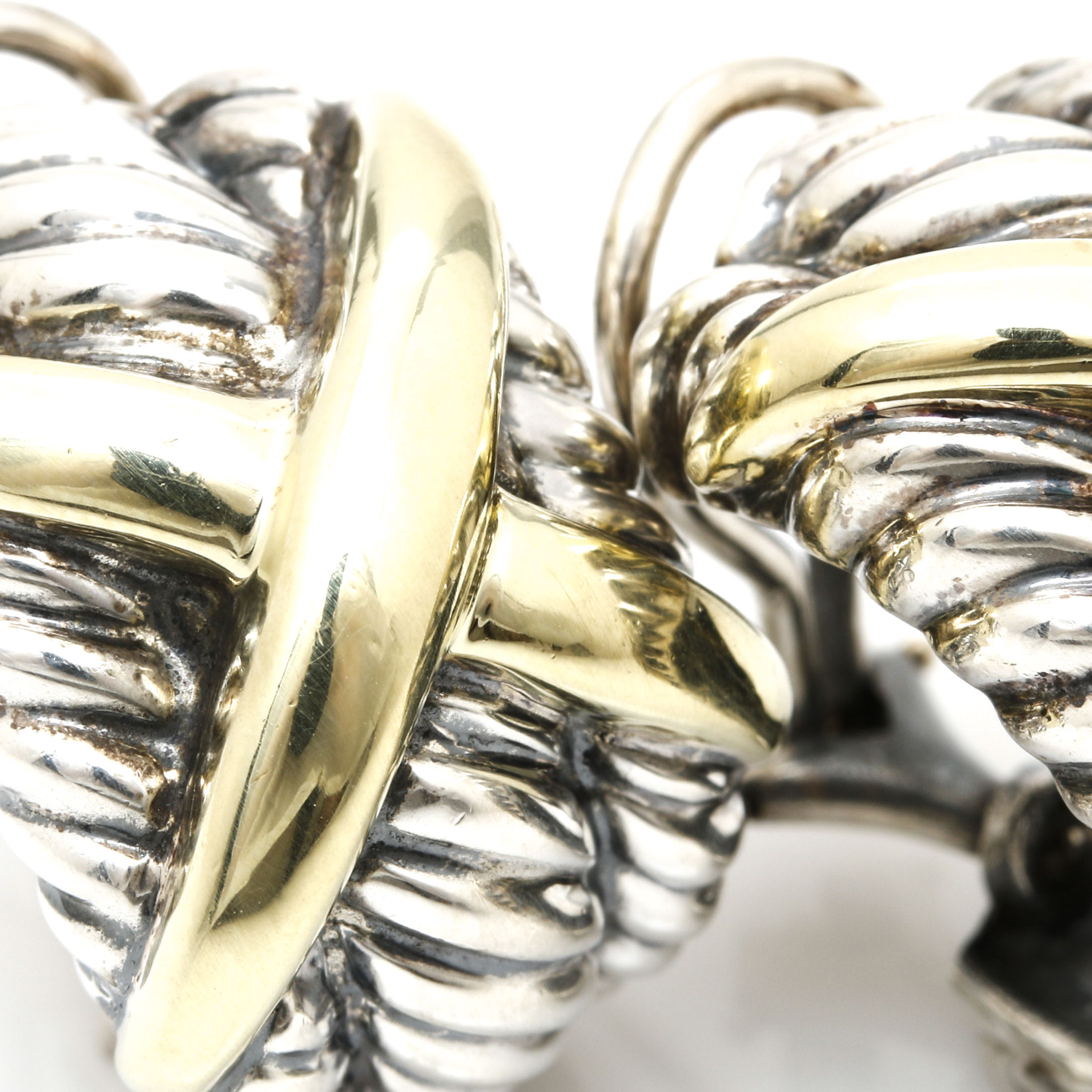 David Yurman Sterling Silver and 14K Yellow Gold Hoop Earrings