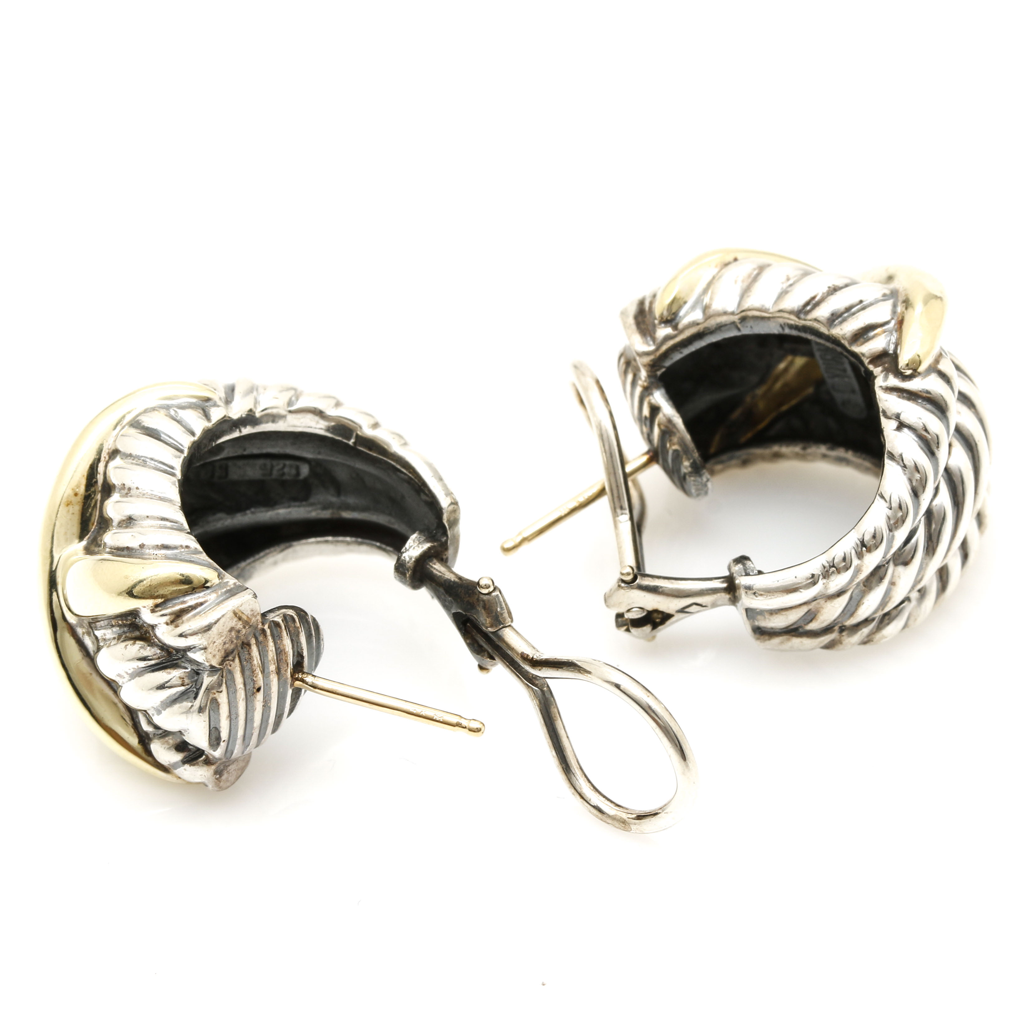 David Yurman Sterling Silver and 14K Yellow Gold Hoop Earrings