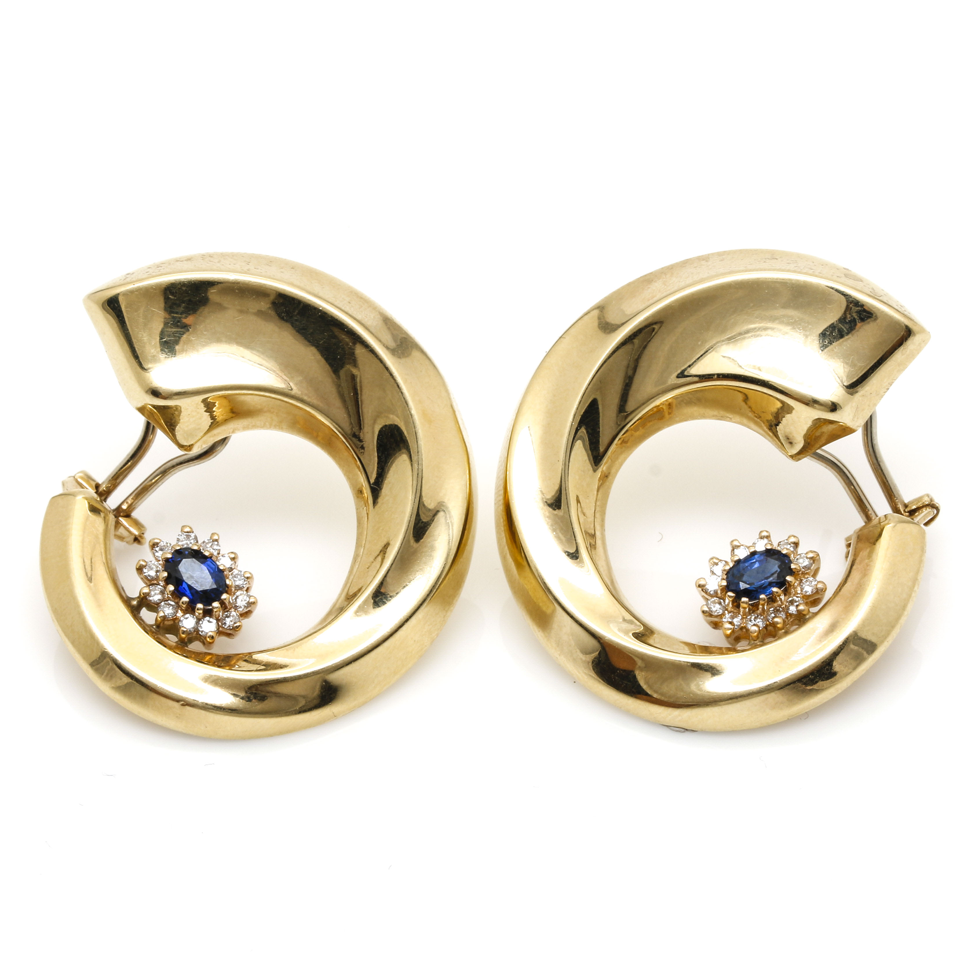 UnoAErre 14K Yellow Gold Sapphire and Diamond Earrings