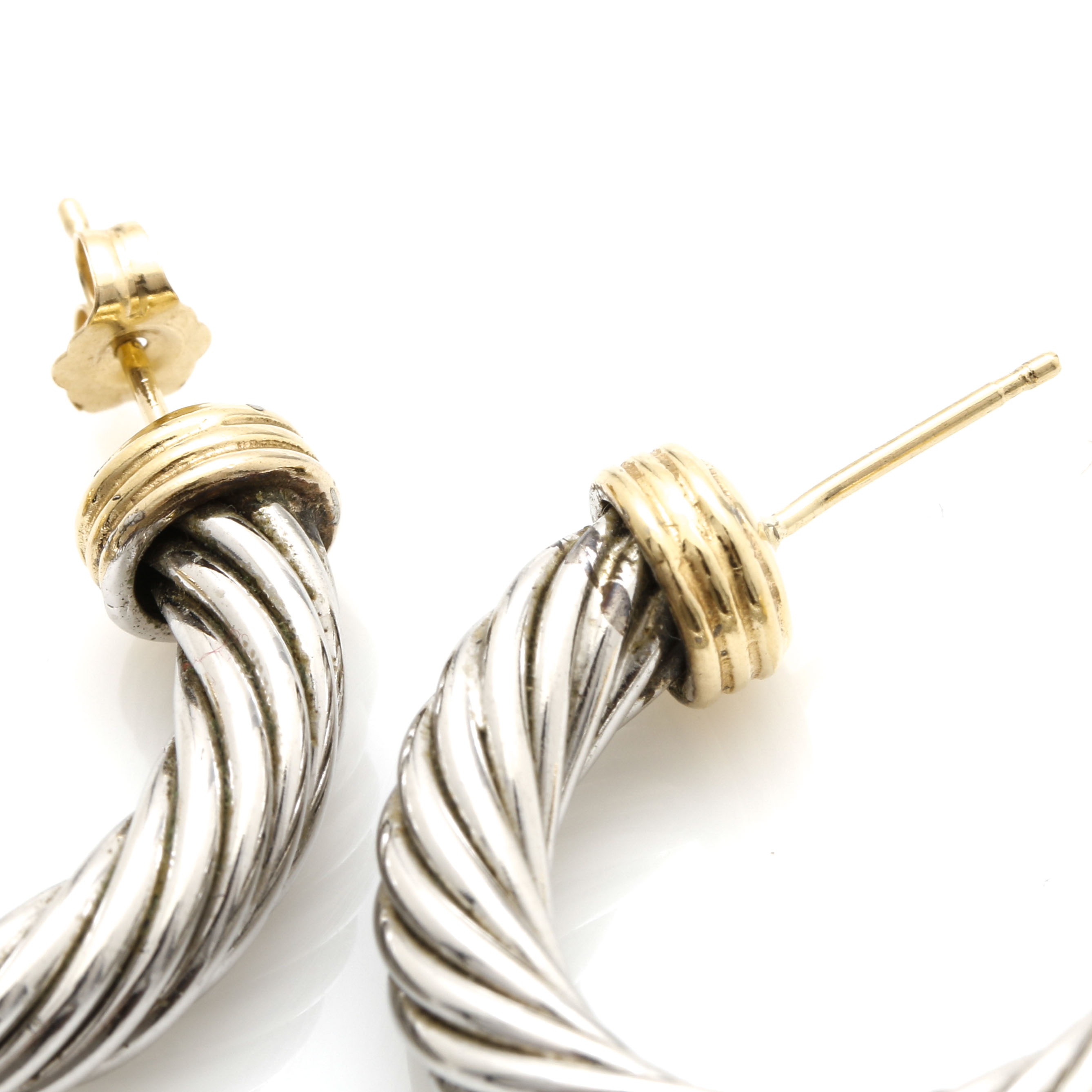 Sterling Silver and 14K Yellow Gold Hoop Earrings