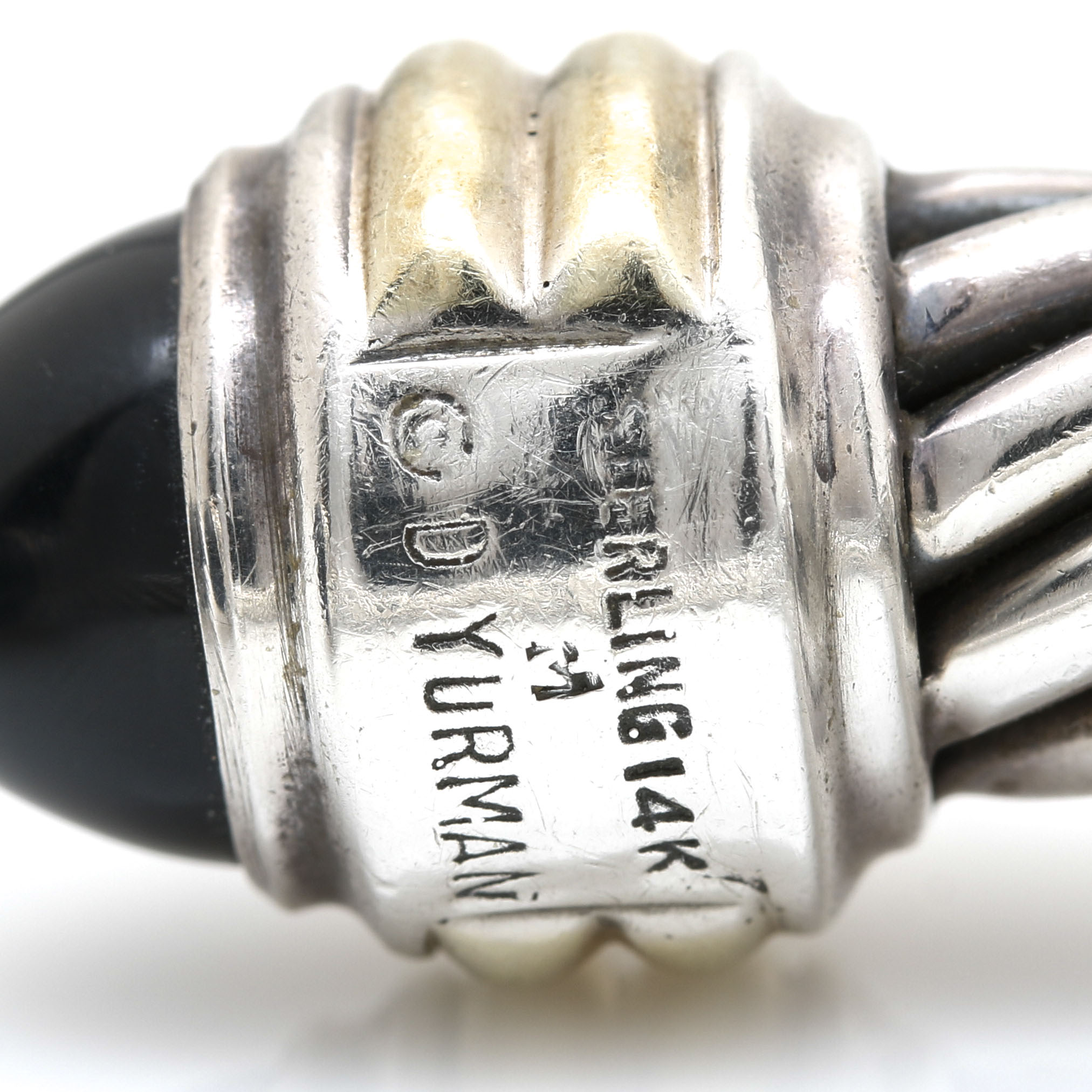 David Yurman Sterling and 14K Yellow Gold Onyx Hinged Bangle