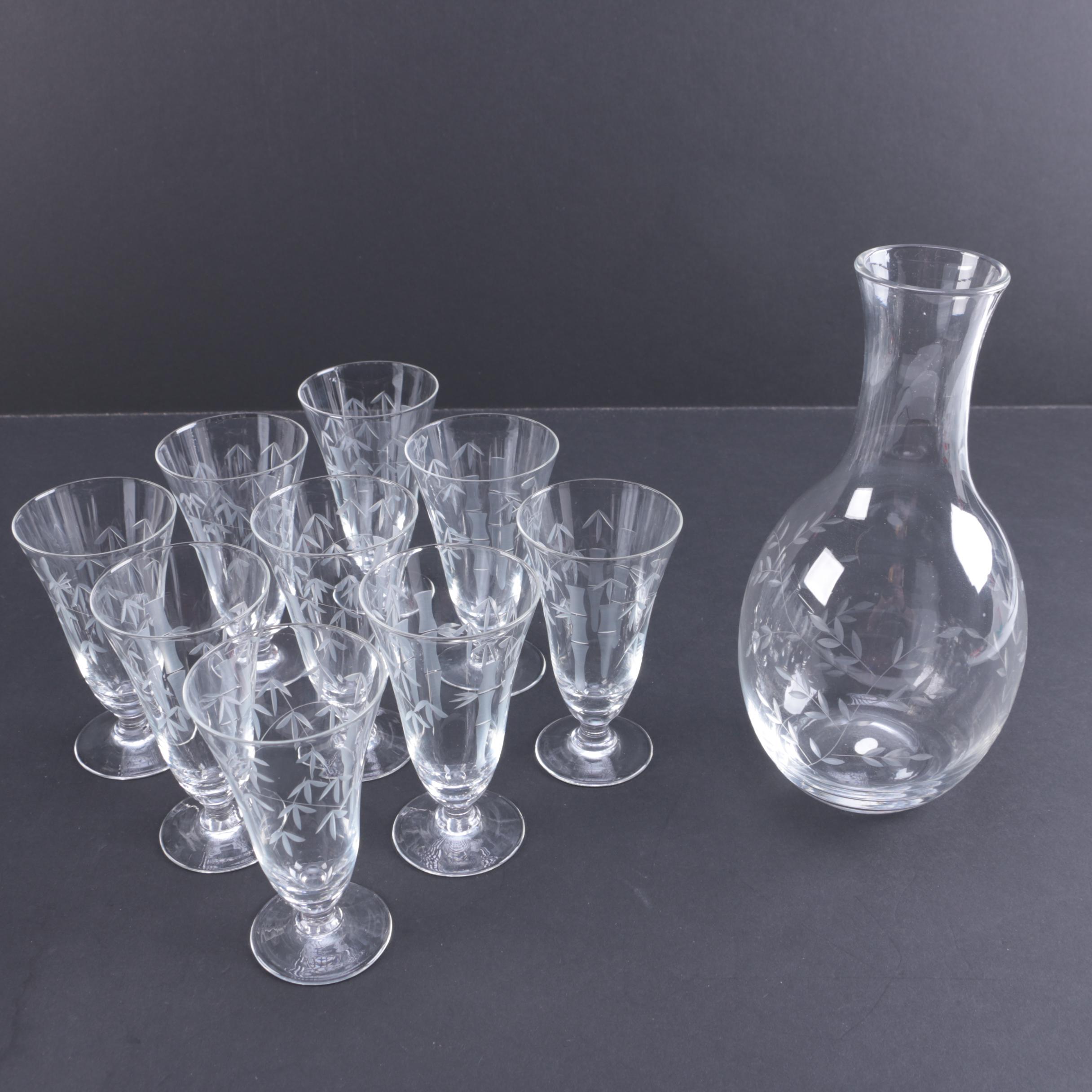 Etched Carafe and Glasses