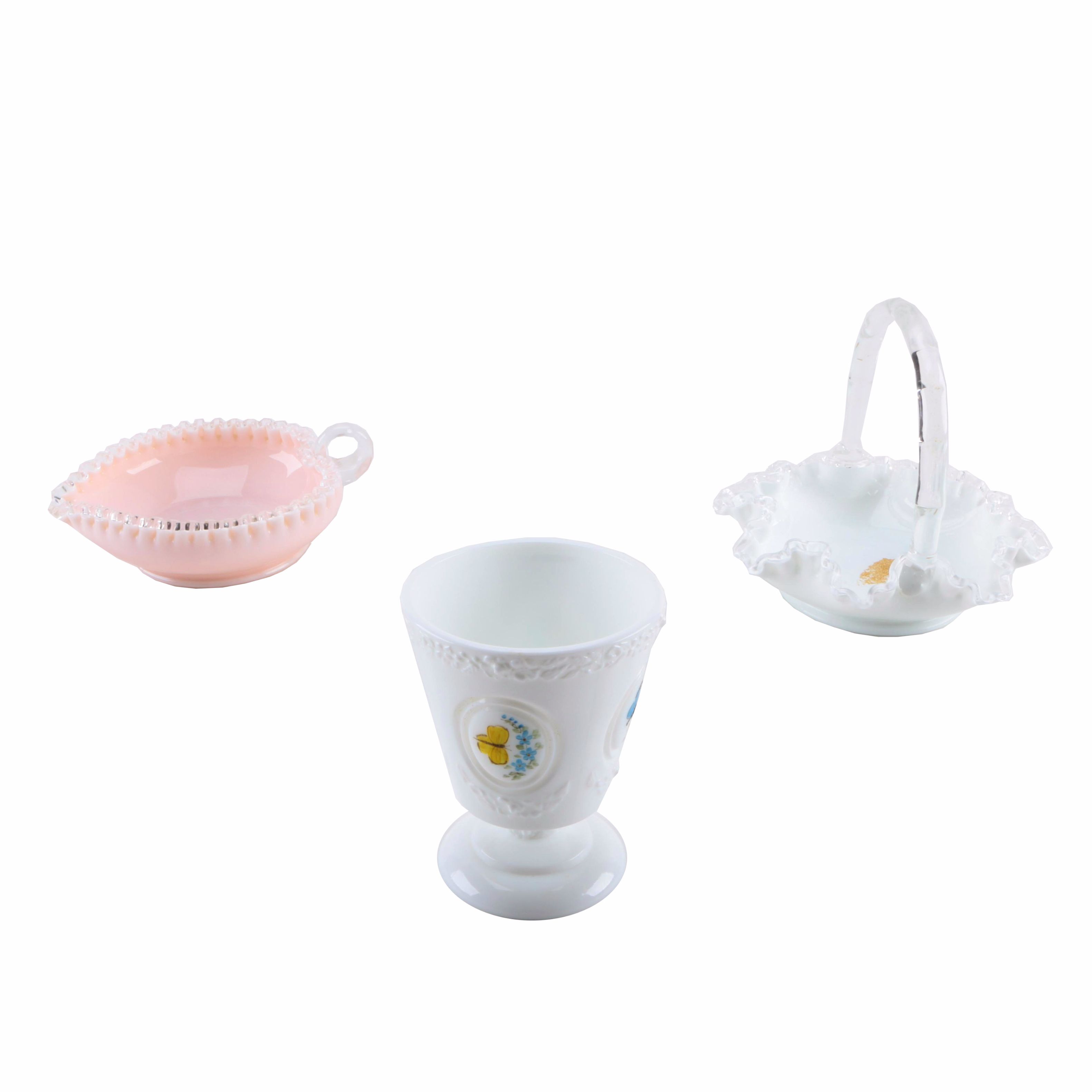 Vintage Glass Items Including Crystal Crest Nappy and Basket