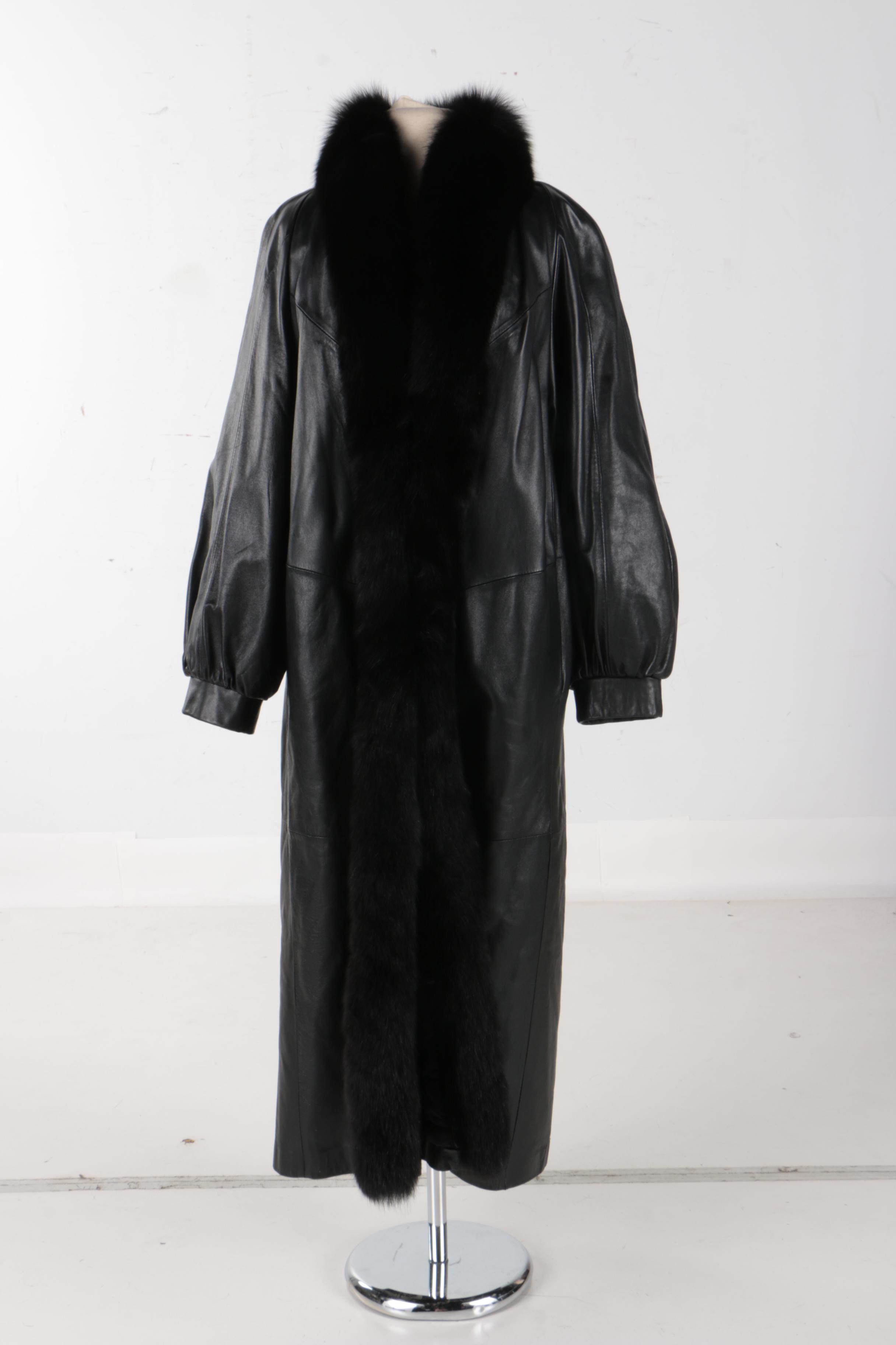 Rallee Black Leather Coat With Dyed Fox Fur Trim