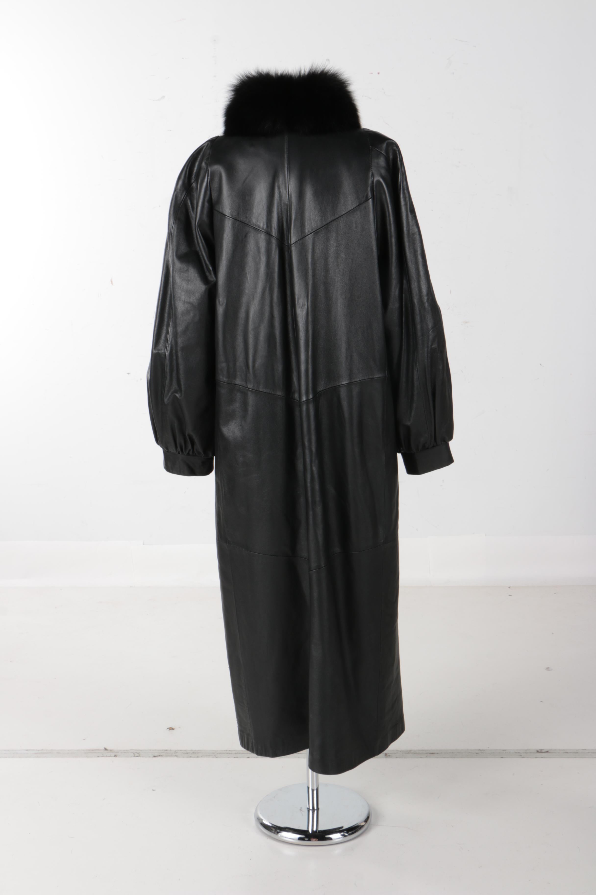 Rallee Black Leather Coat With Dyed Fox Fur Trim