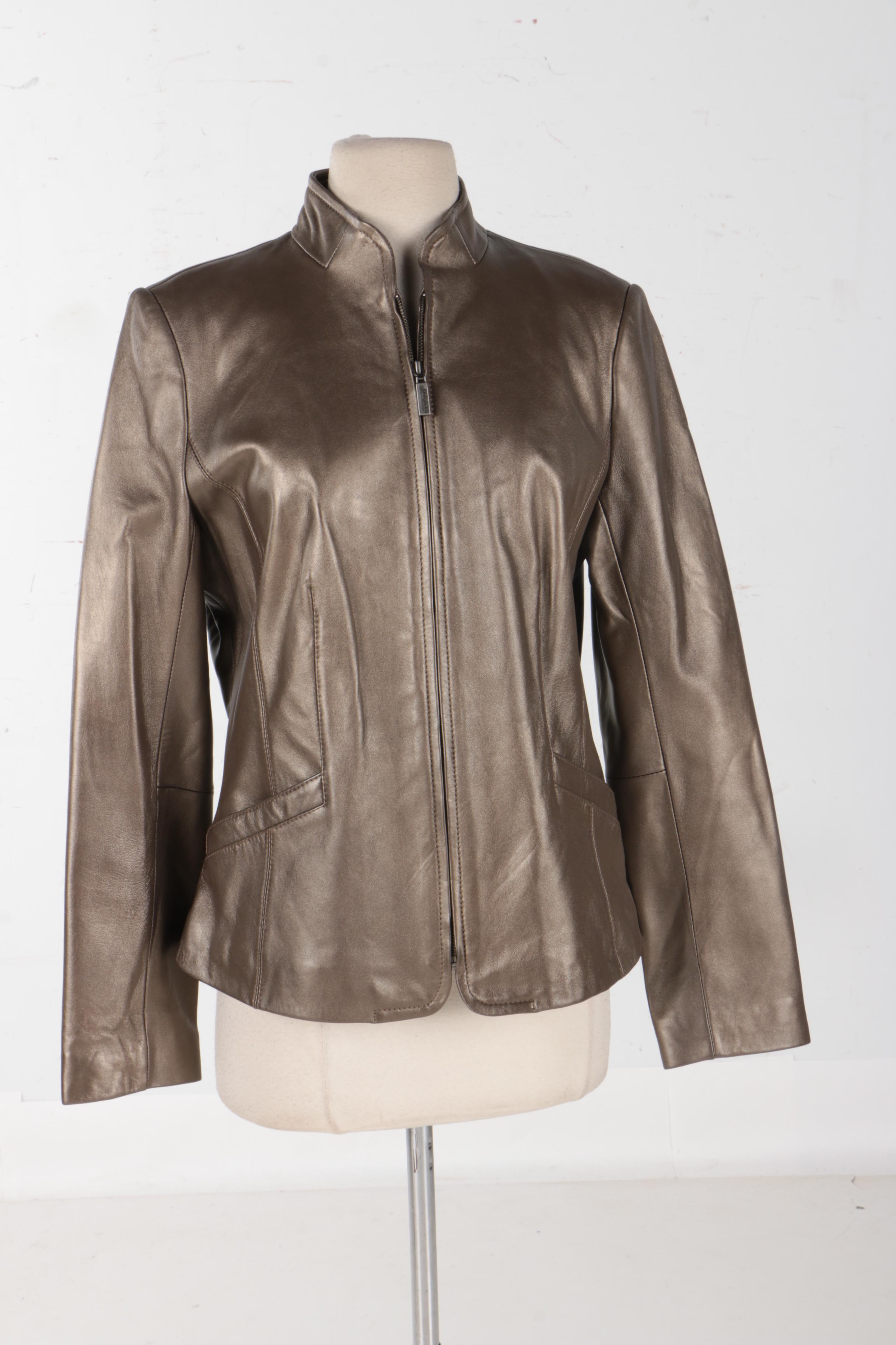 Bernardo Women's Metallic Gold Leather Jacket