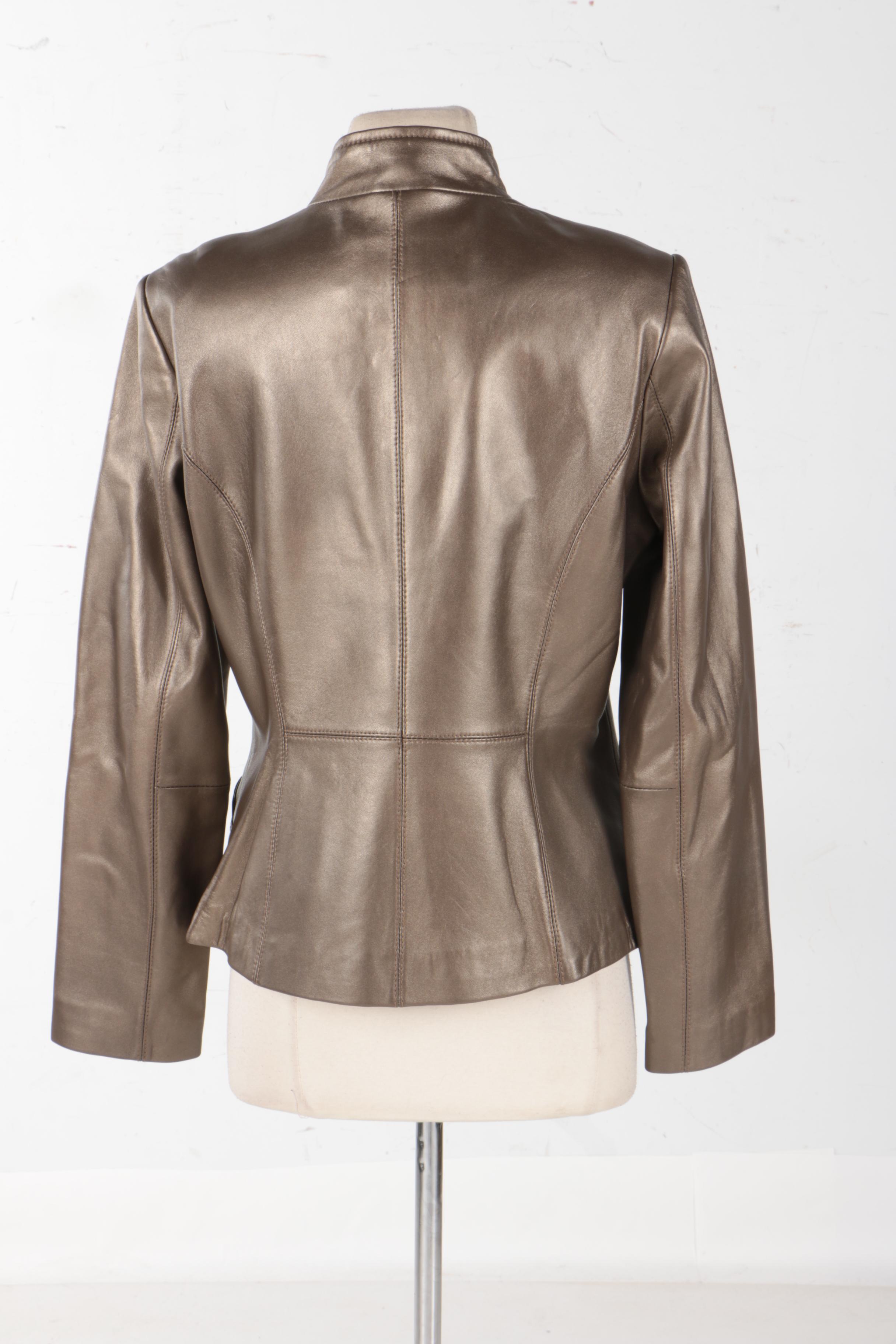 Bernardo Women's Metallic Gold Leather Jacket
