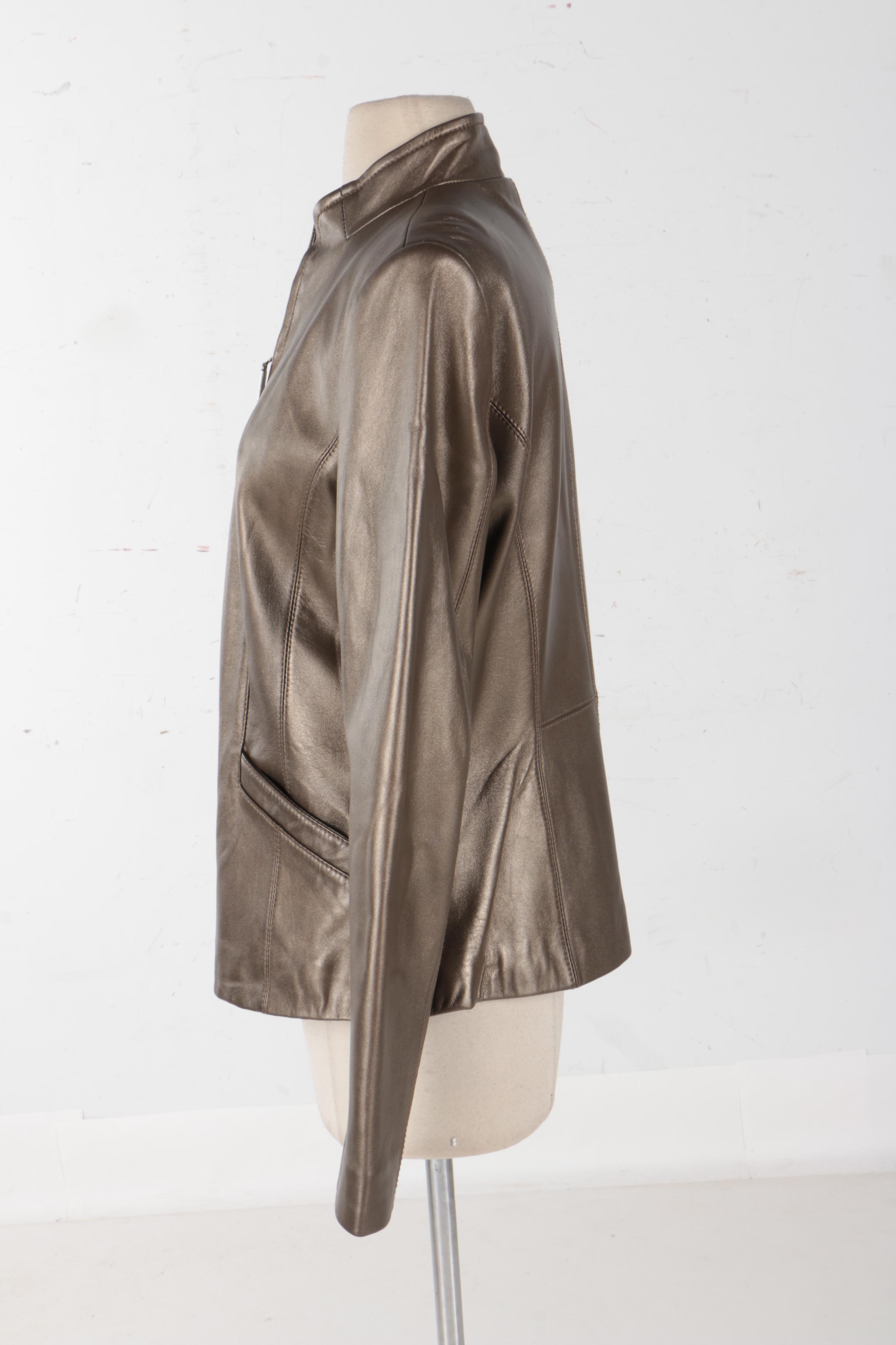 Bernardo Women's Metallic Gold Leather Jacket