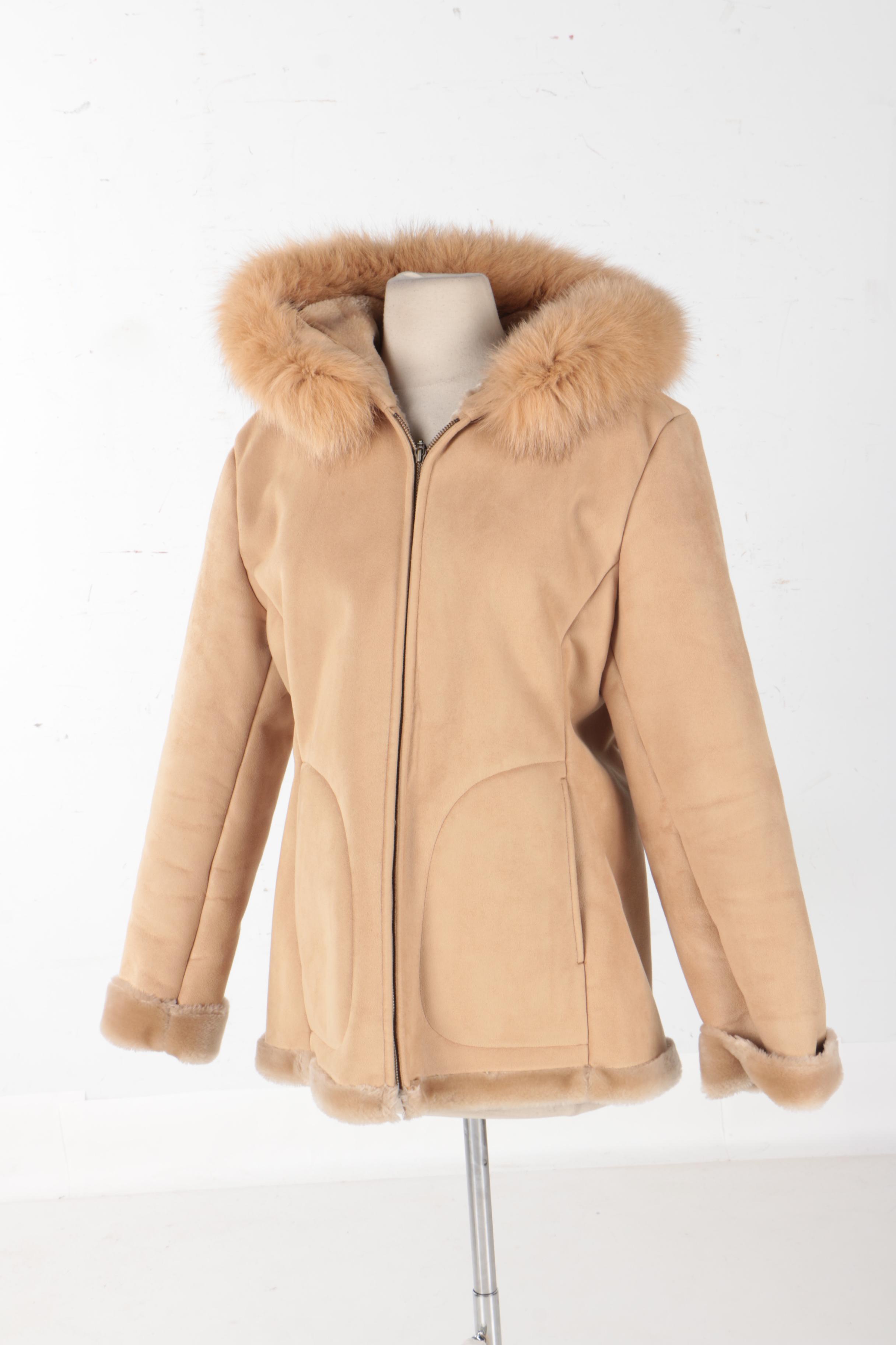 1 Madison Faux Shearling Coat With Fox Fur Trim