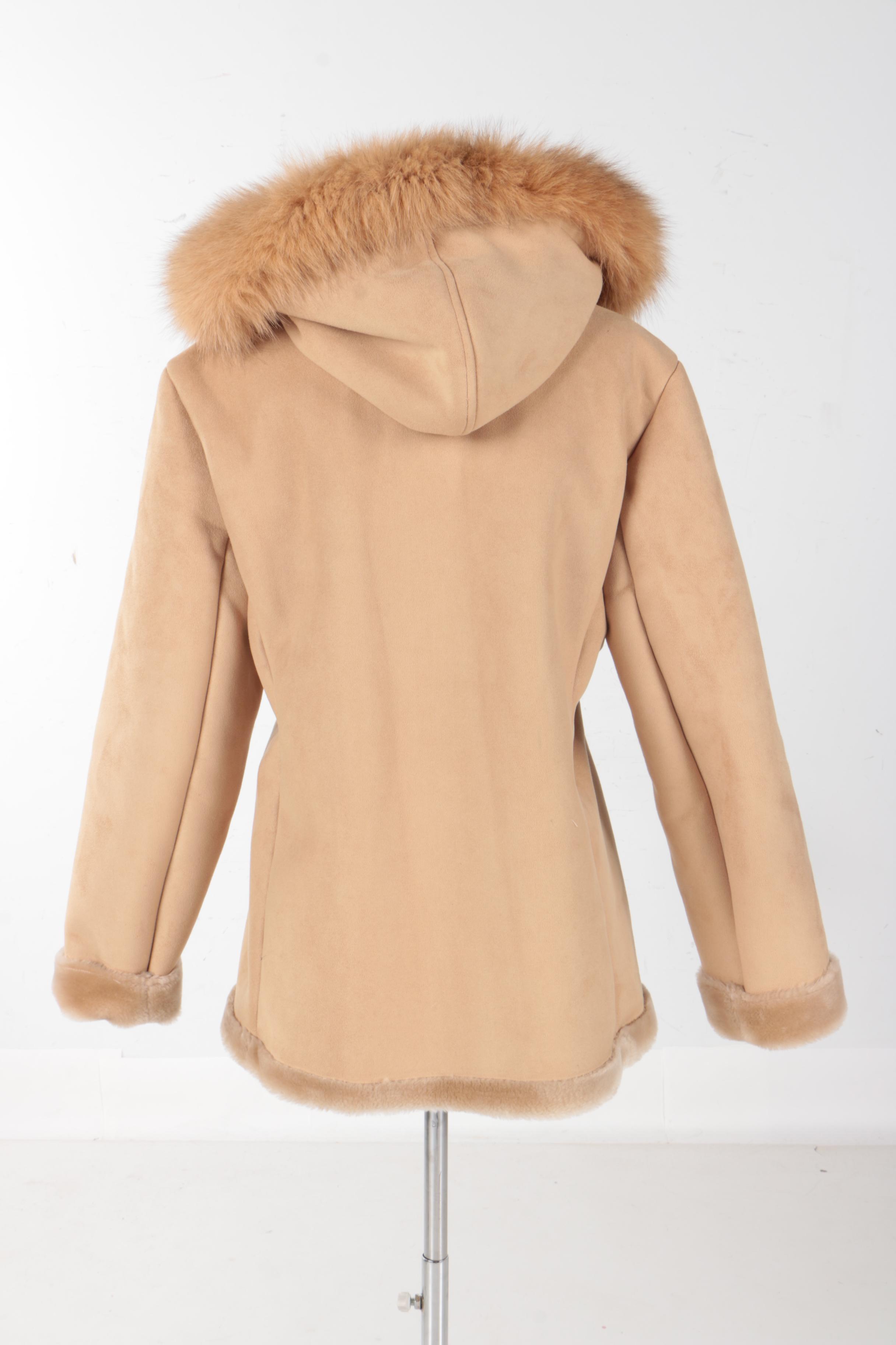 1 Madison Faux Shearling Coat With Fox Fur Trim