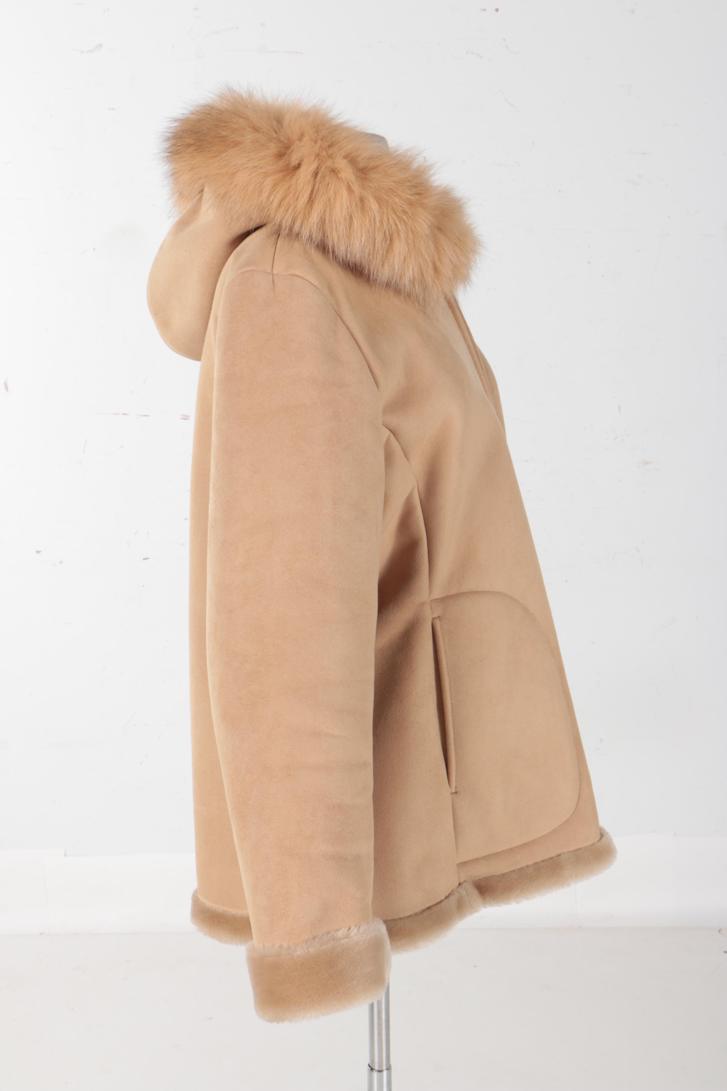 1 Madison Faux Shearling Coat With Fox Fur Trim