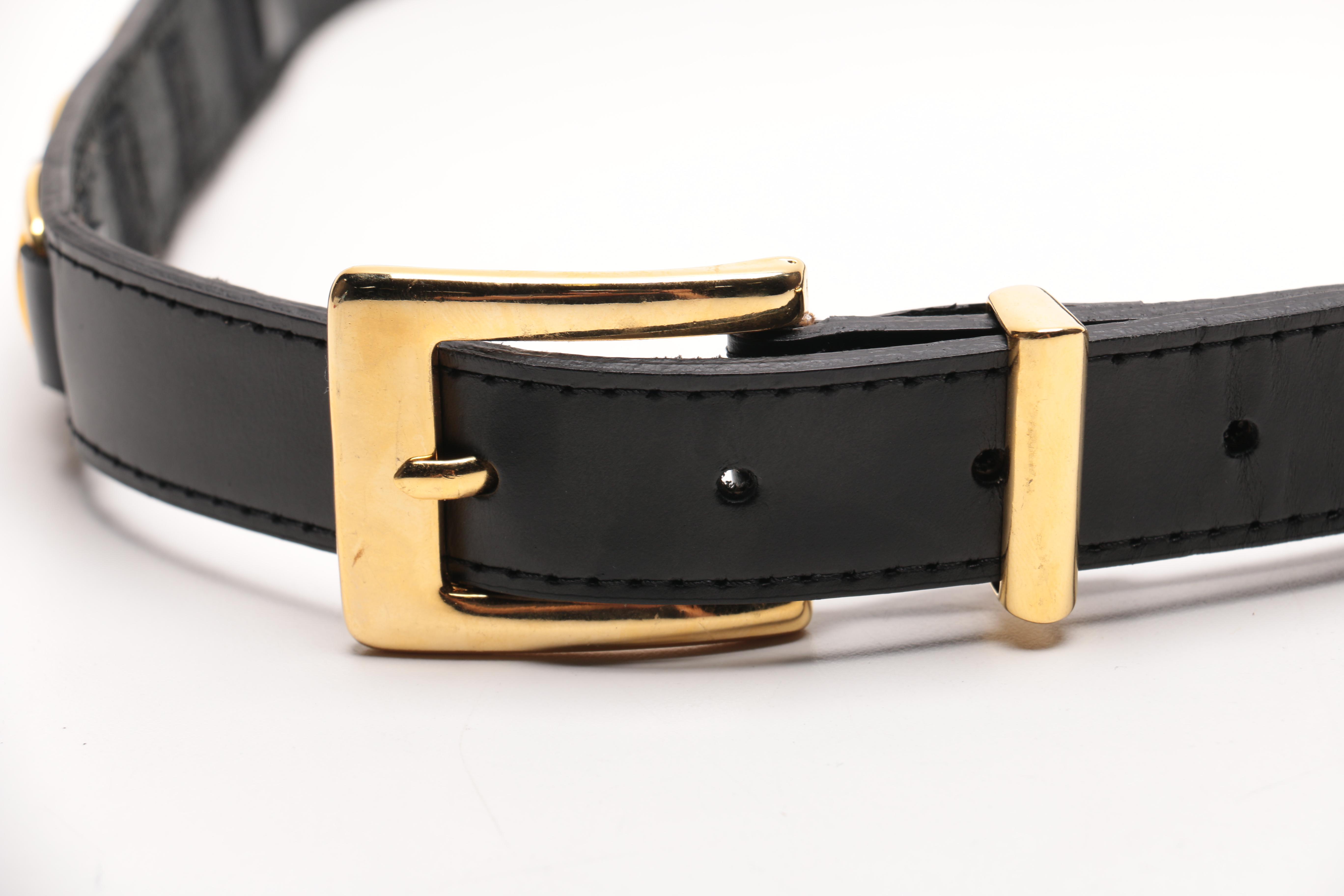 Ferragamo Black Leather and Gold Toned Metal Belts