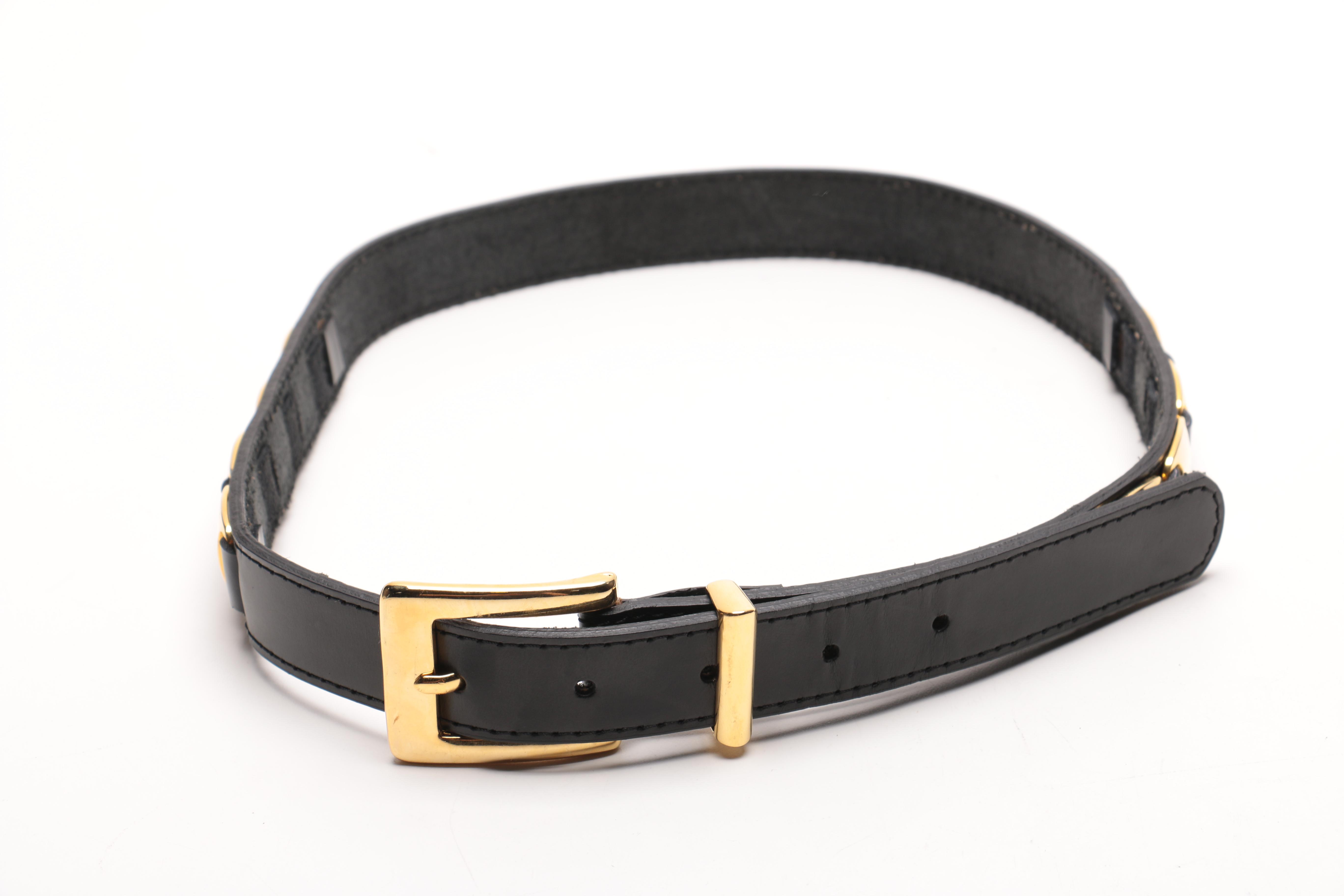 Ferragamo Black Leather and Gold Toned Metal Belts
